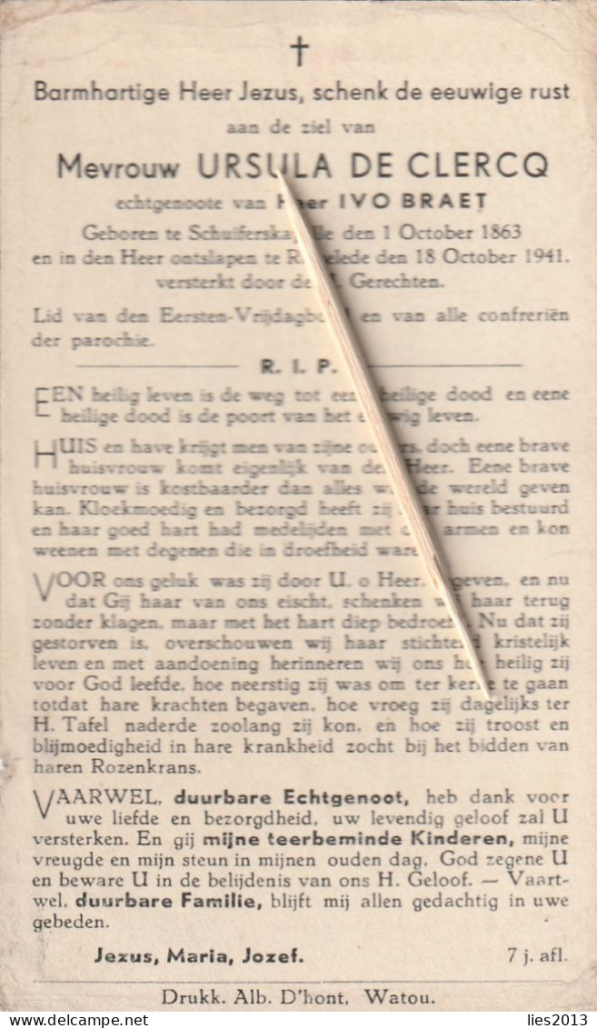 Schuiferskapelle, Ruiselde, 1941, Ursula De Clercq, Braet - Devotieprenten