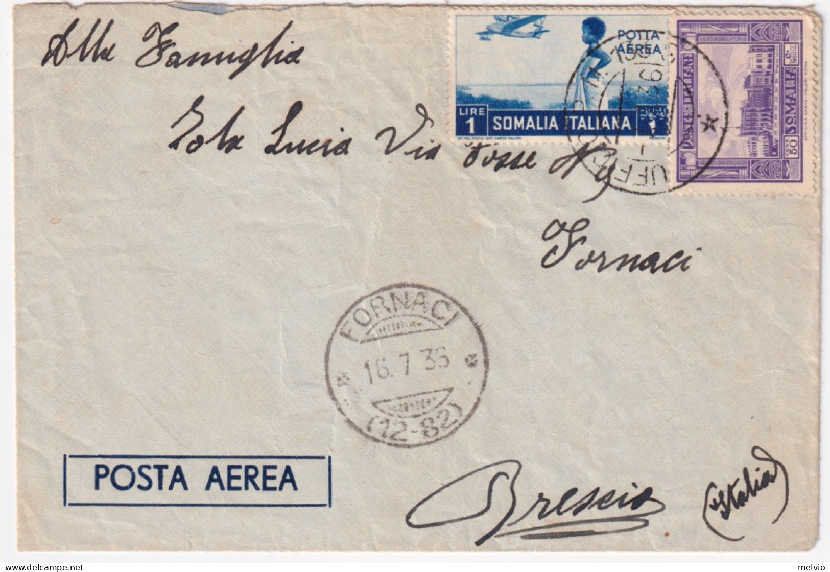 1936-Posta Militare N 132 S C.2 (9.7) Su Busta Via Aerea Affrancata Somalia - Somalia
