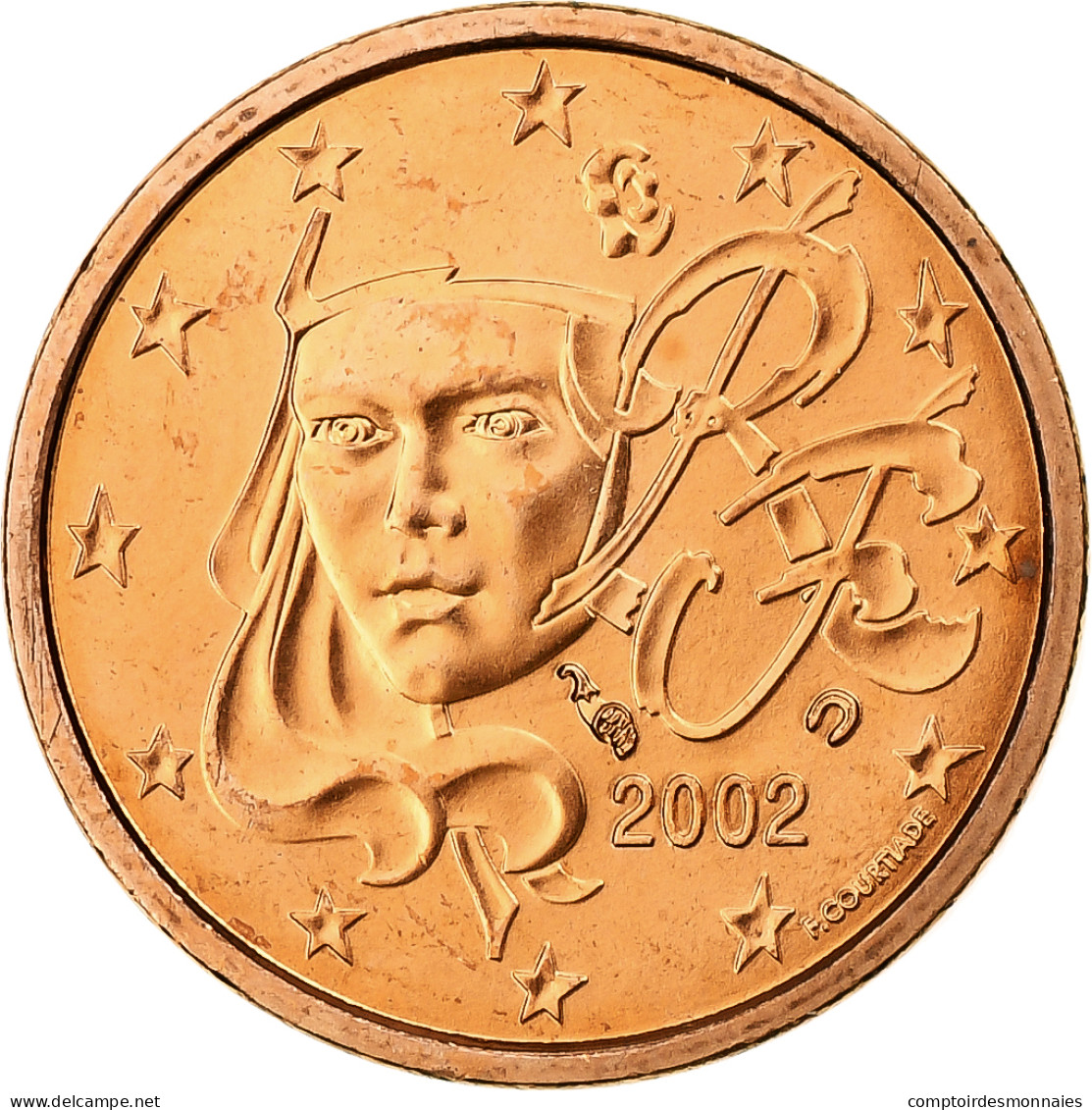 France, Euro Cent, BU, 2002, MDP, Cuivre Plaqué Acier, FDC, KM:1282 - France