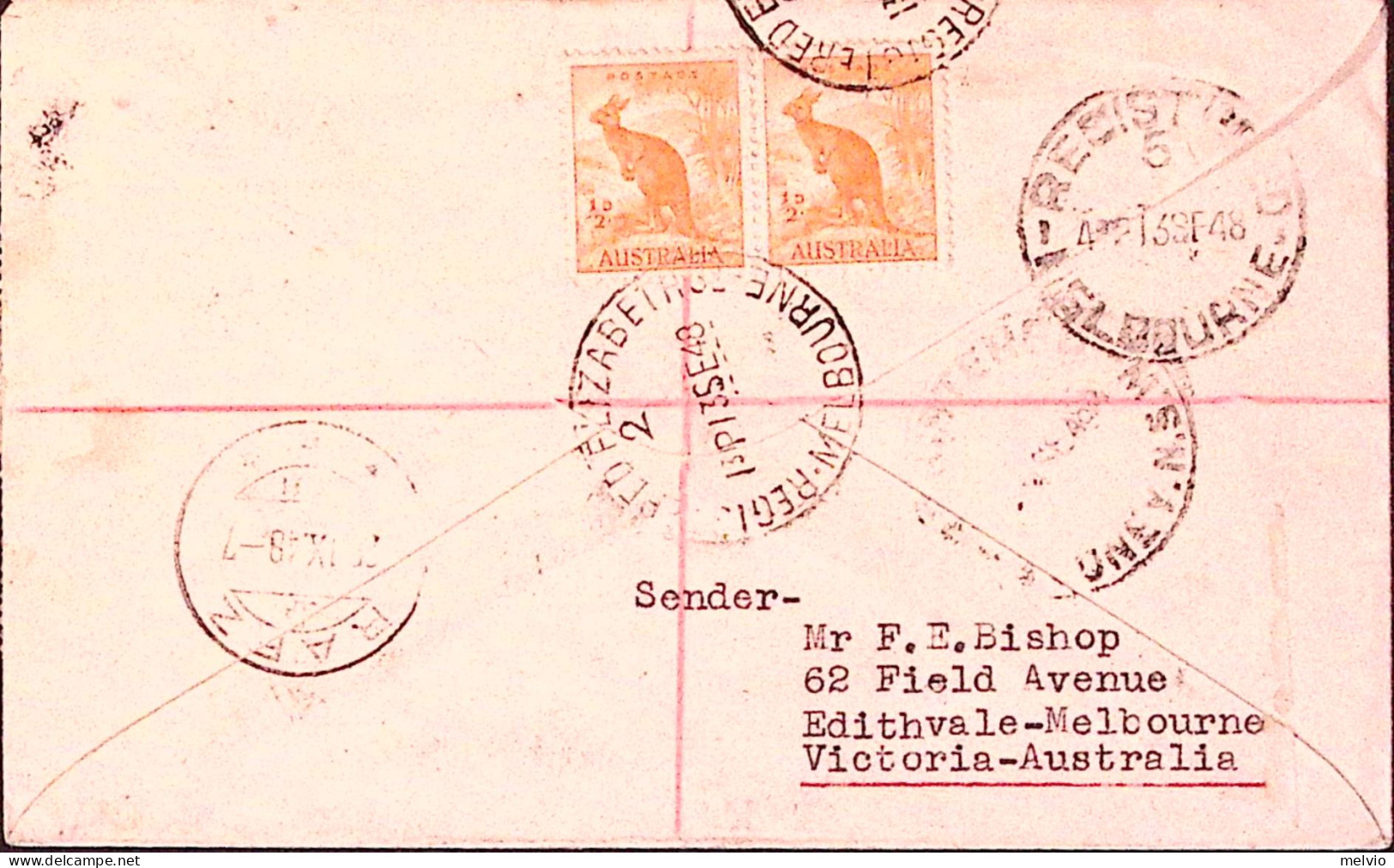 1948-Australia Otto Botanico Von Mueller + Quattro (2 Al Verso) Canguro Su Busta - Other & Unclassified