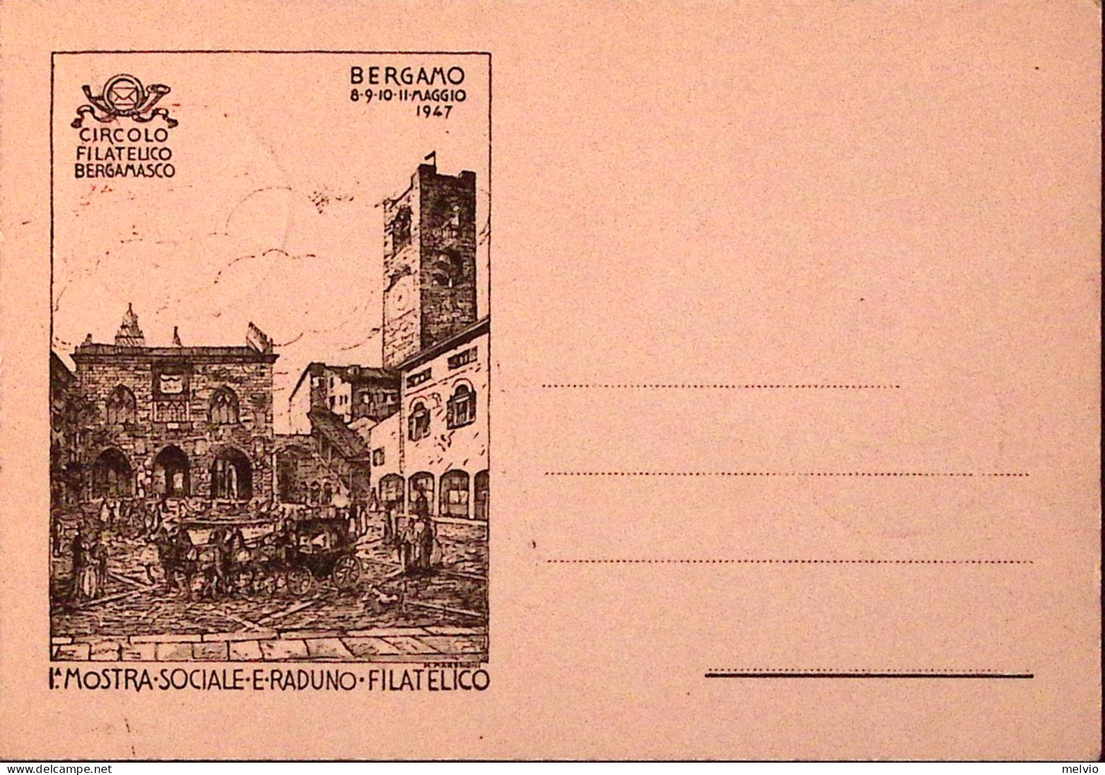 1947-ITALIA I MOSTRA RADUNO FILATELICO/BERGAMO C.2 Rosso (11.5) Su Busta Affranc - Tentoonstellingen