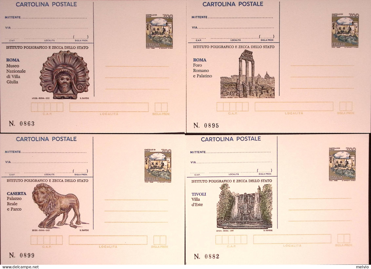 1995-BENI CULTURALI Serie Completa Otto Cartoline Postali IPZS Lire 700 Nuove - Ganzsachen