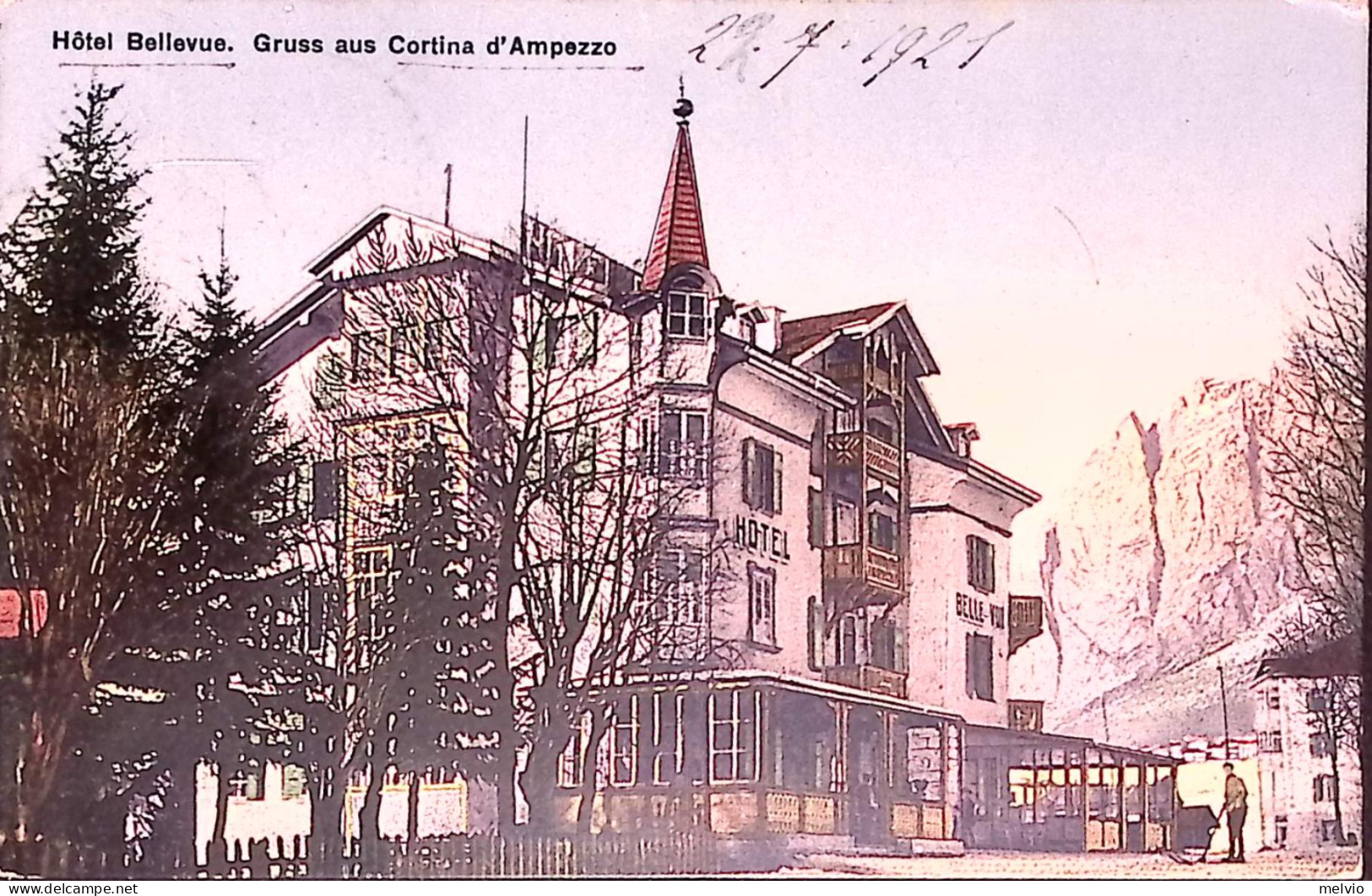 1921-GRUSS CORTINA D'AMPEZZO Hotel Bellevue, Viaggiata - Belluno