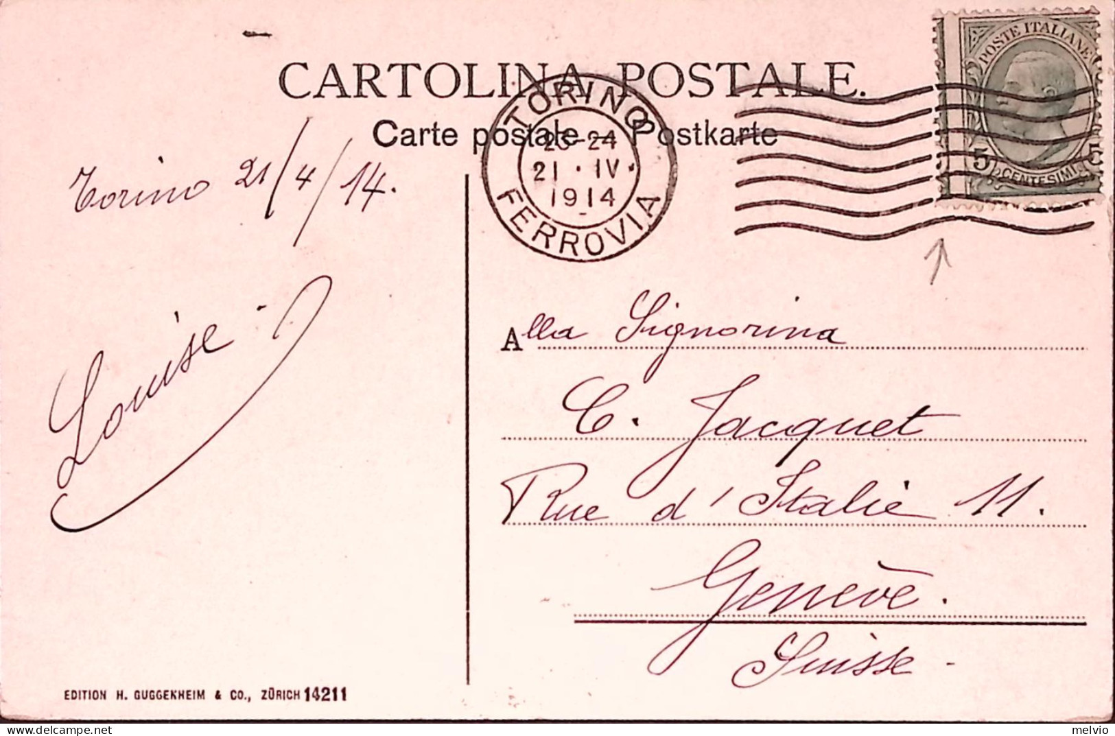 1914-TORINO Castello Medioevale Viaggiata Torino (21.4) Con Francobollo 5c.Leoni - Marcofilía