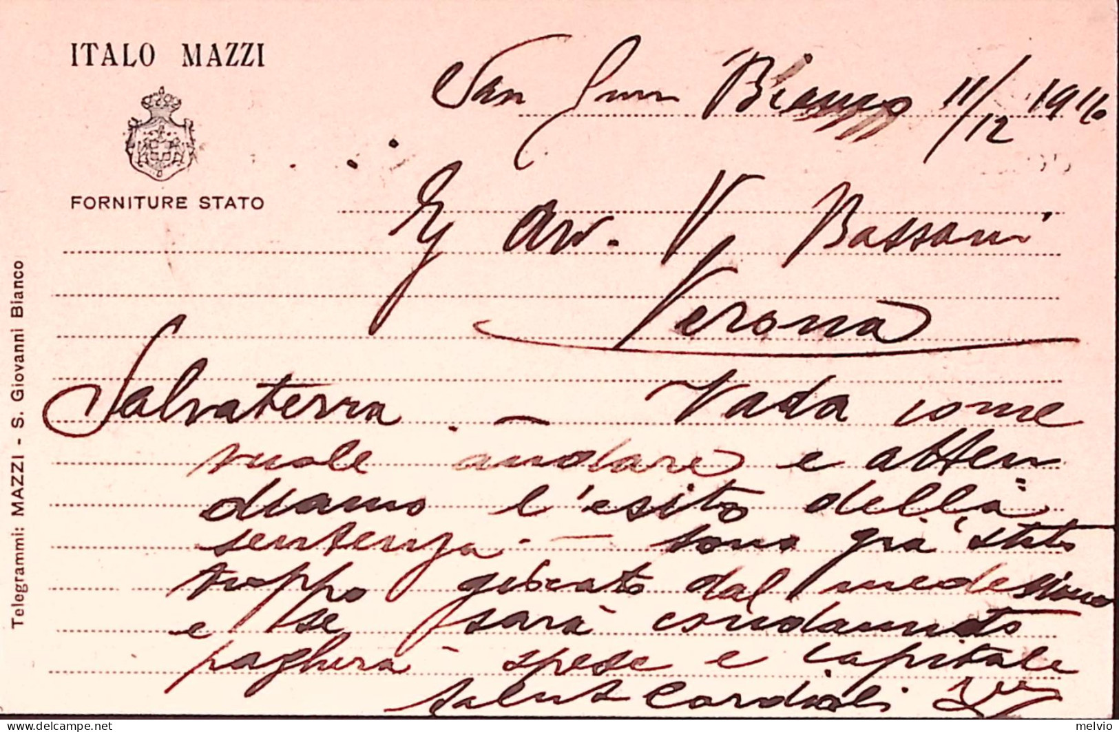 1916-S. Gio. Bianco-Bergamo/n.2 C.2 (11.12) Su Cartolina - Marcofilía