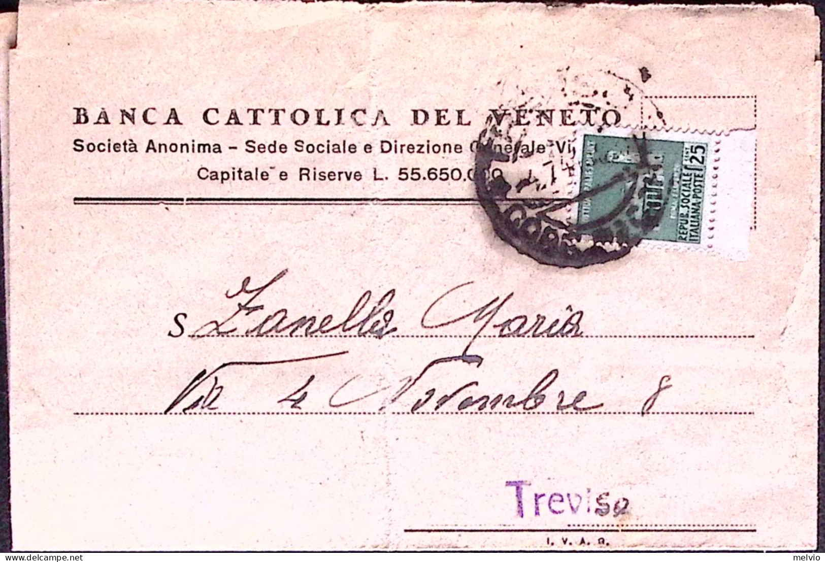 1944-Monumenti II^c.25 Isolato Su Lettera Treviso (4.7) Per Citta' - Storia Postale