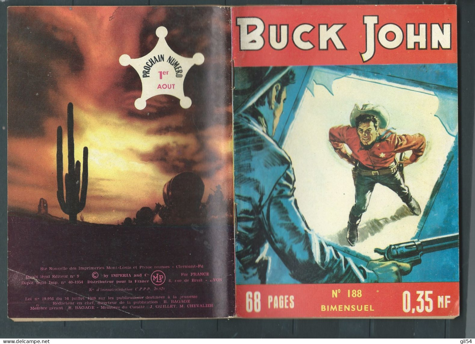 Bd " Buck John   " Bimensuel N° 188 "  Dette D'honneur  "      , DL  N° 40  1954 - BE-   BUC 0301 - Formatos Pequeños