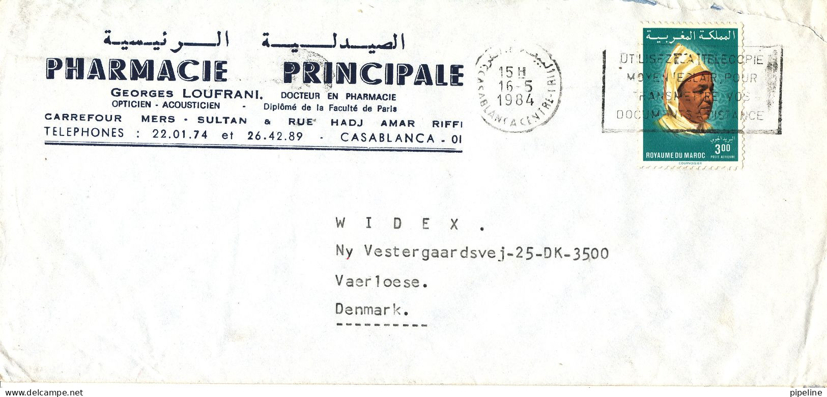 Morocco Cover Sent To Denmark 16-5-1984 Single Franked - Marokko (1956-...)