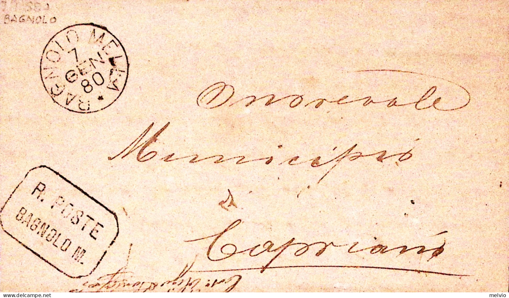 1880-R. POSTE BAGNOLO M. Cartella Su Lettera Completa Di Testo Bagnolo Mella C1  - Marcophilia