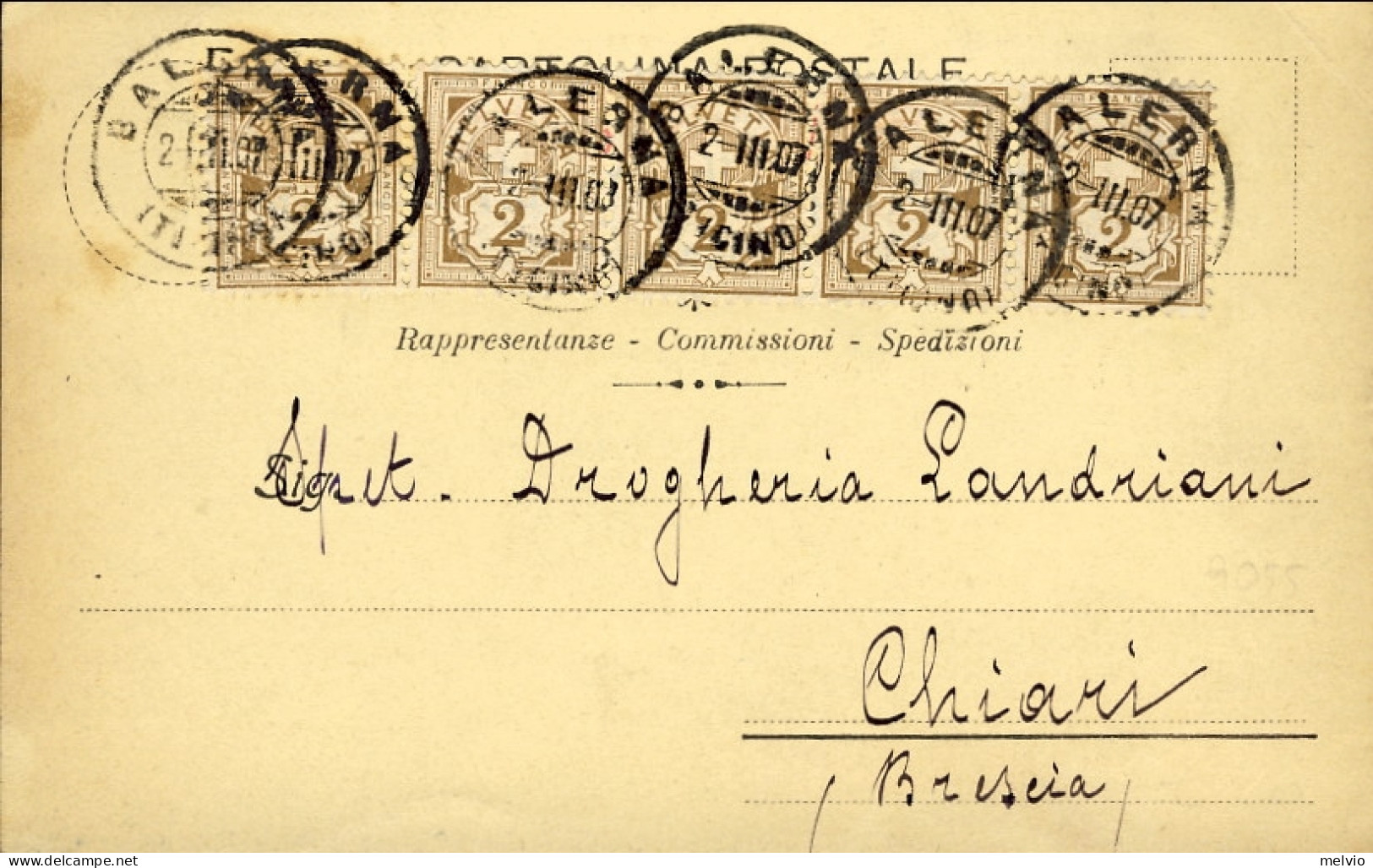 1907-Svizzera Cartolina Commerciale Affr.striscia Di 5 Esemplari Del 2c. Bistro  - Marcofilia