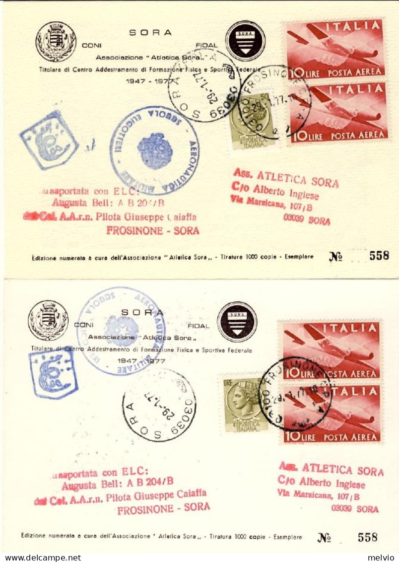 1977-serie Di Quattro Cartoline Aviotrasportate Frosinone-Sora X 30 Ann. Associa - 1971-80: Storia Postale