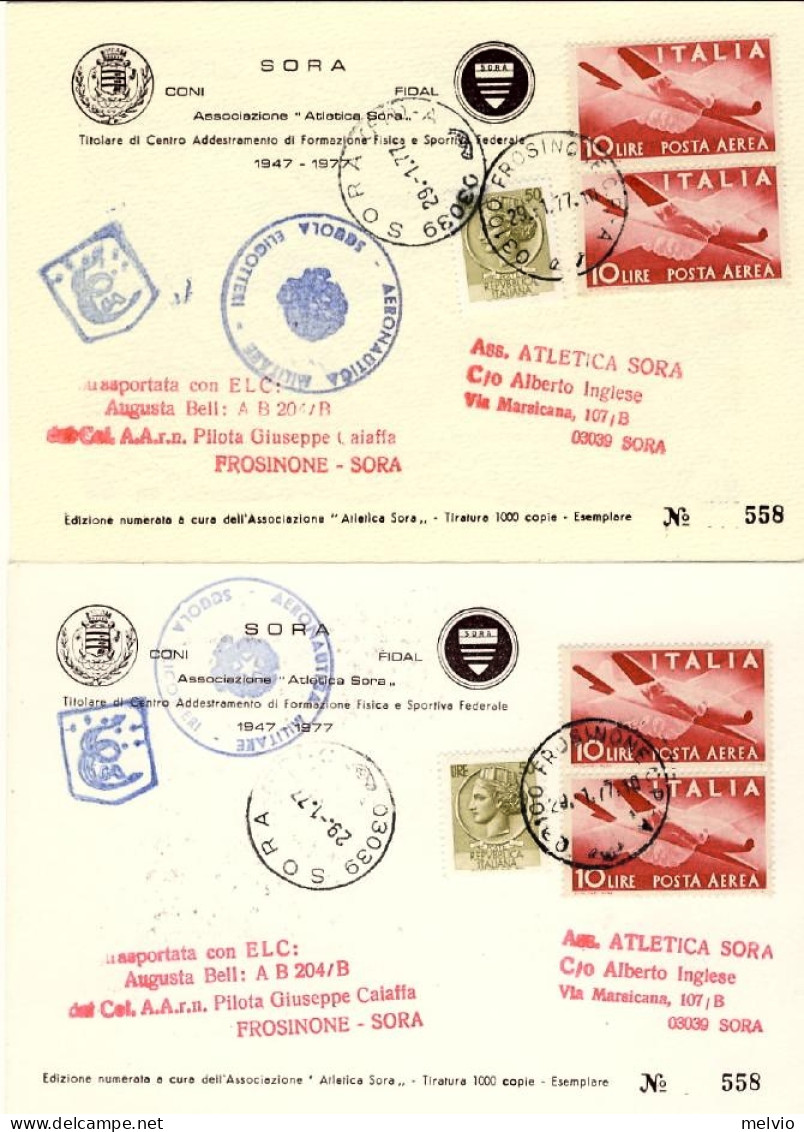 1977-serie Di Quattro Cartoline Aviotrasportate Frosinone-Sora X 30 Ann. Associa - 1971-80: Poststempel