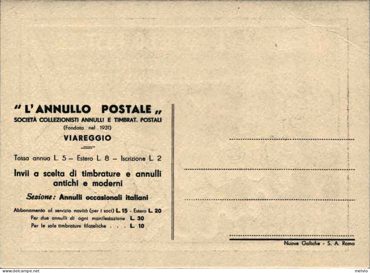 1940-"L'annullo Postale-societa' Collezionisti Di Annulli E Timbrature Postali V - Werbung