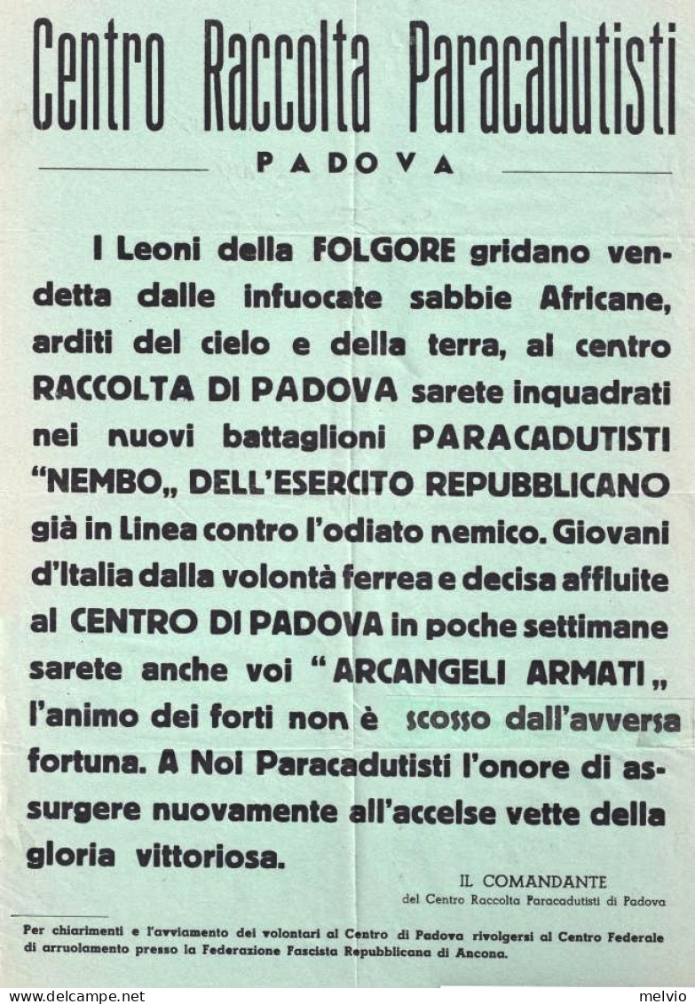 1944-RSI I Leoni Della Folgore Gridano Vendetta, Manifesto Centro Raccolta Padov - Posters