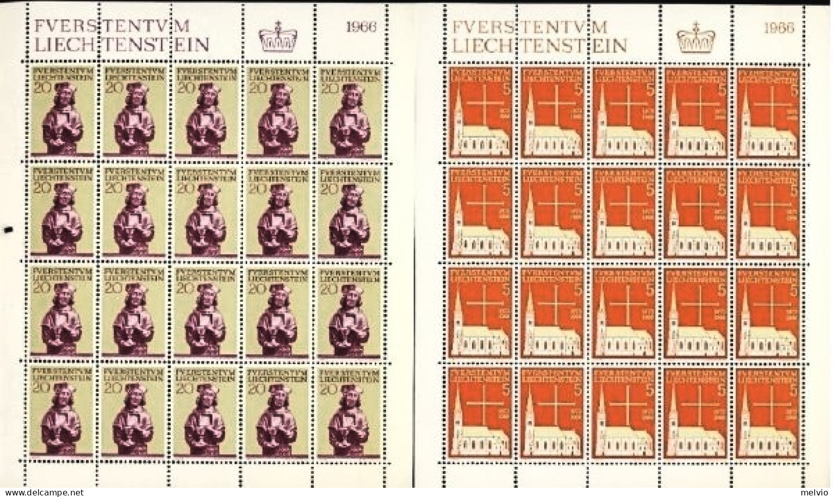 1966-Liechtenstein (MNH=**) S.4v.in Minifogli Da 20 Pezzi "chiesa Di Vaduz"catal - Nuovi