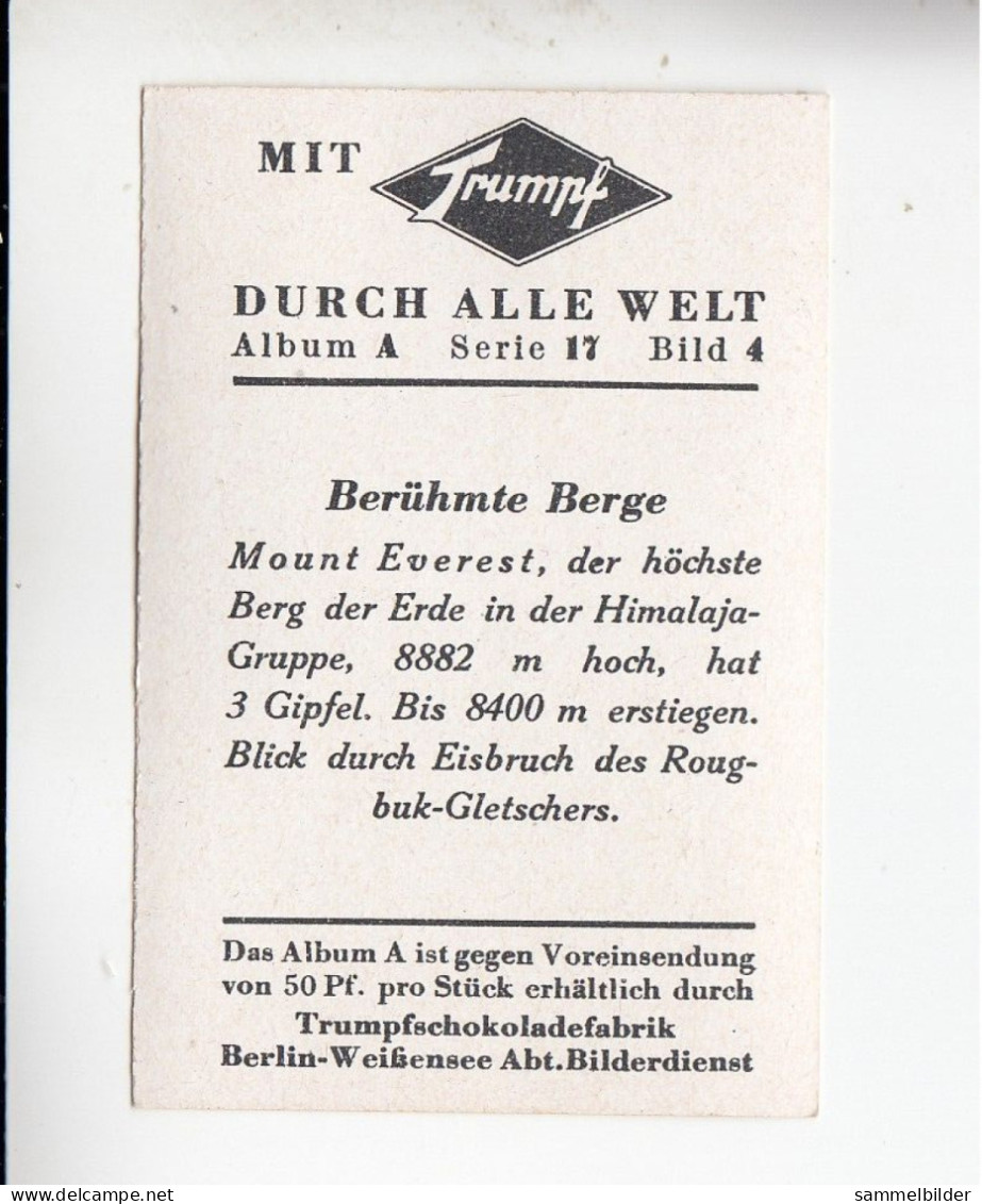 Mit Trumpf Durch Alle Welt Berühmte Berge Mount Everest     A Serie 17 #4 Von 1933 - Autres Marques