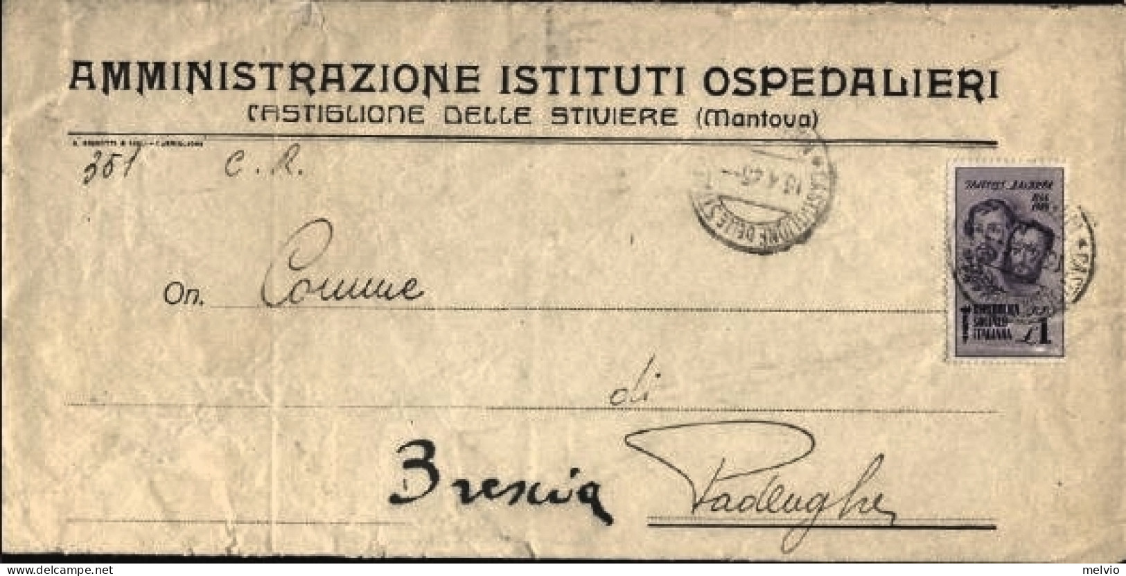 1945-R.S.I. FT.LLI BANDIERA Lire 1 Isolata Su Piego Castiglione Delle Stiviere ( - Marcofilía