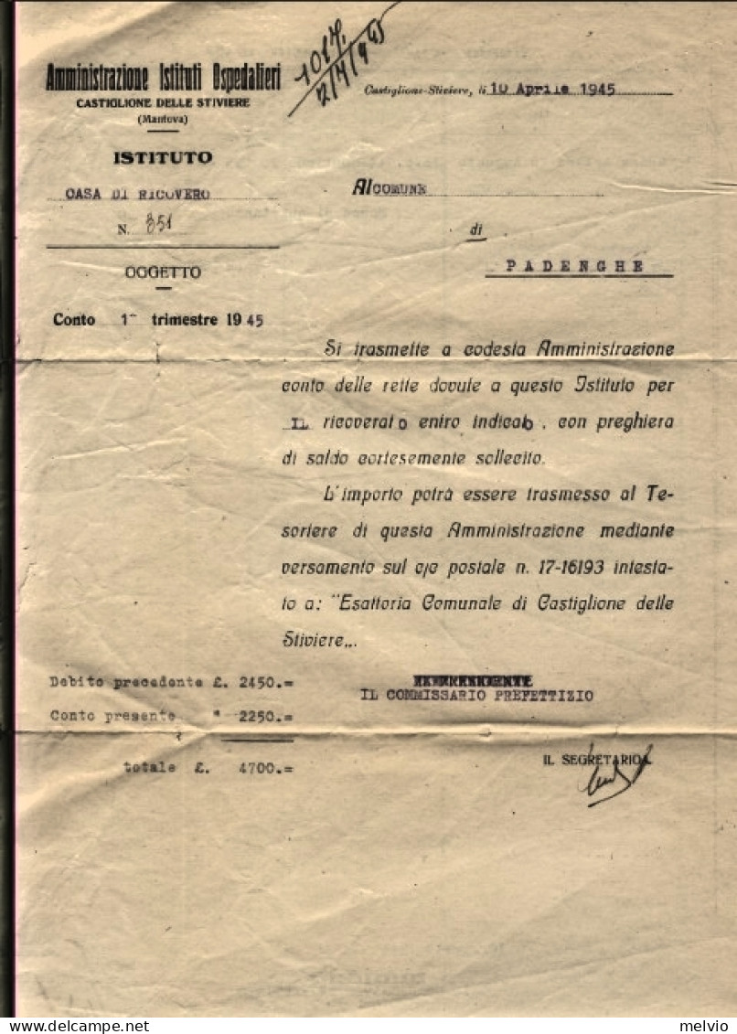 1945-R.S.I. FT.LLI BANDIERA Lire 1 Isolata Su Piego Castiglione Delle Stiviere ( - Marcofilía