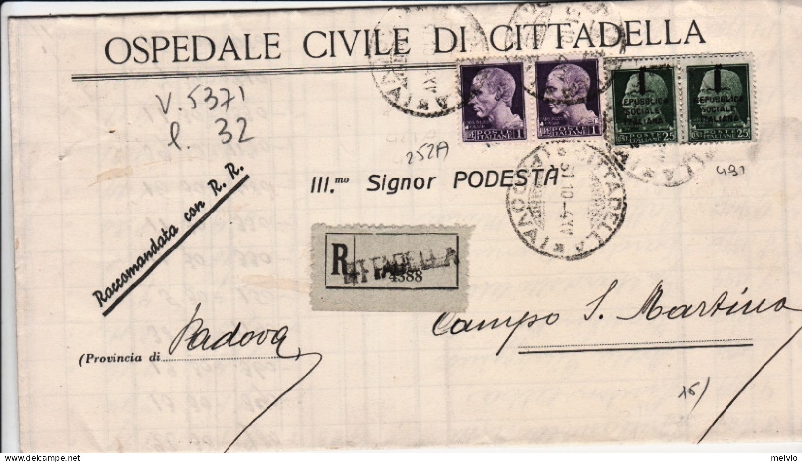 1944-R.S.I. Imperiale Soprastampata Coppia C.25 0 Imperiale Coppia Lire 1 Su Pie - Poststempel