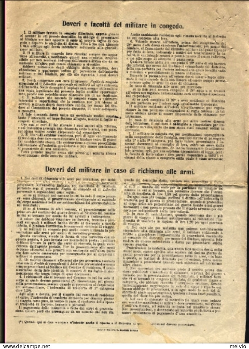 1921-REGIO ESERCITO ITALIANO Foglio Congedo Illimitato Completo - Documents