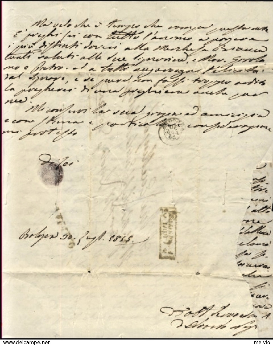 1855-lettera Disinfettata Con Tagli Diretta A Dozza Bologna Marchese Emilio Malv - Non Classés