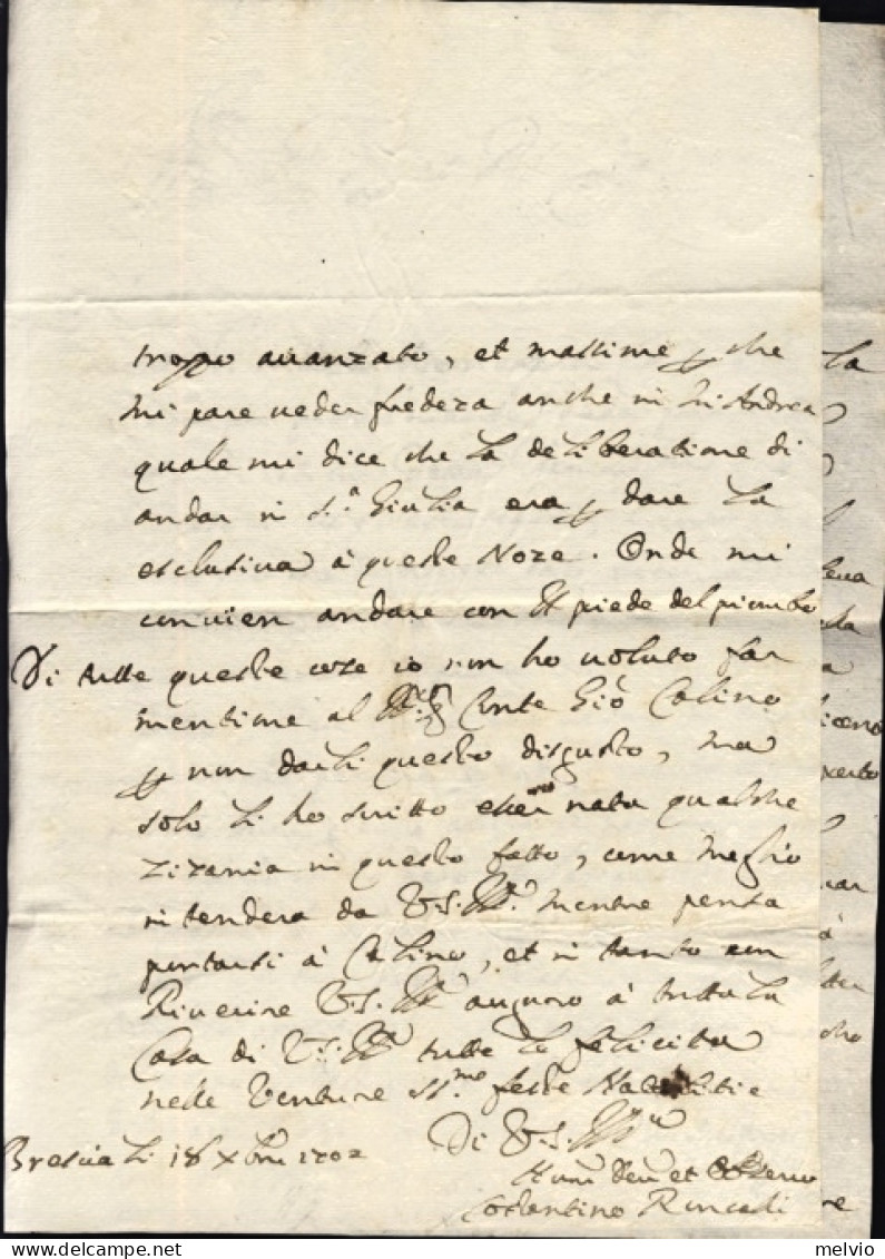 1702-Brescia 18 Dicembre Lettera Di Costantino Roncalli Scritta Su Tre Facciate - Documentos Históricos