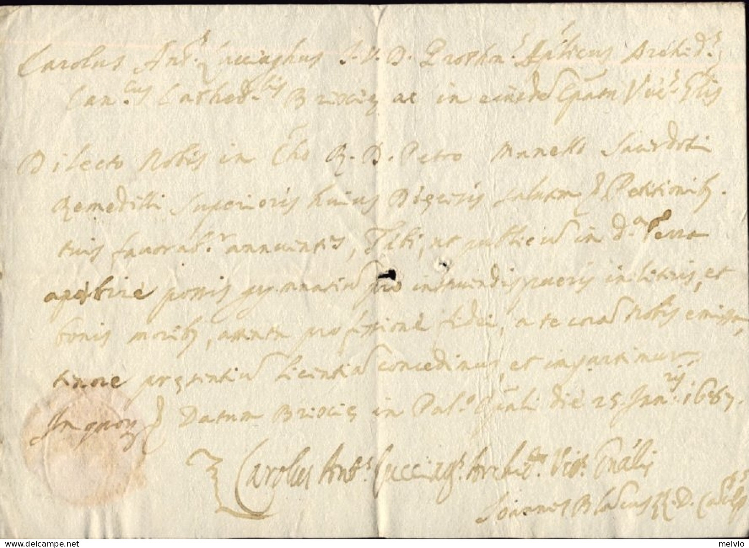 1687-Brescia 25 Gennaio Lettera Con Sigillo Di Carlo Antonio Luzzago Vicario Ves - Historische Dokumente