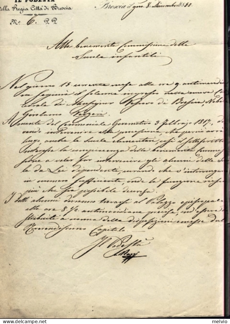 1850-lettera A Firma Luigi Maggi Podesta' Della Regia Citta' Di Brescia Data Il  - Historische Dokumente