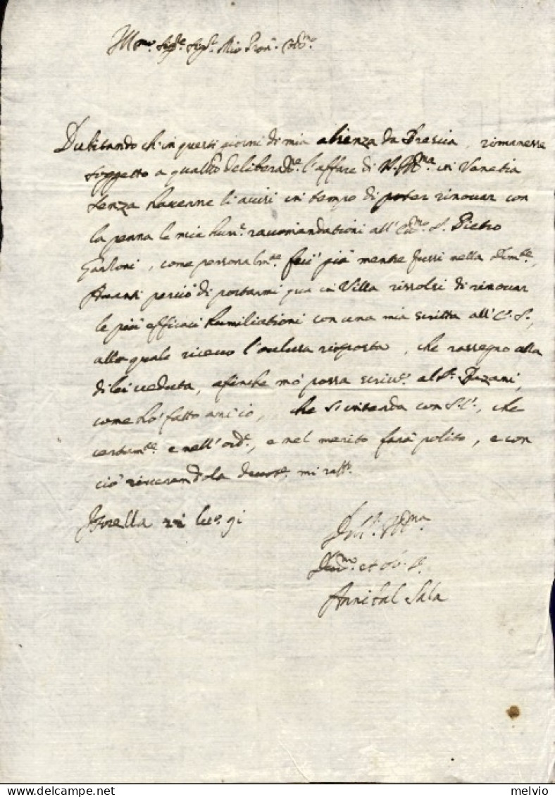 1691-lettera A Firma Annibale Sala Da Isorella Brescia In Data 21 Luglio - Documents Historiques