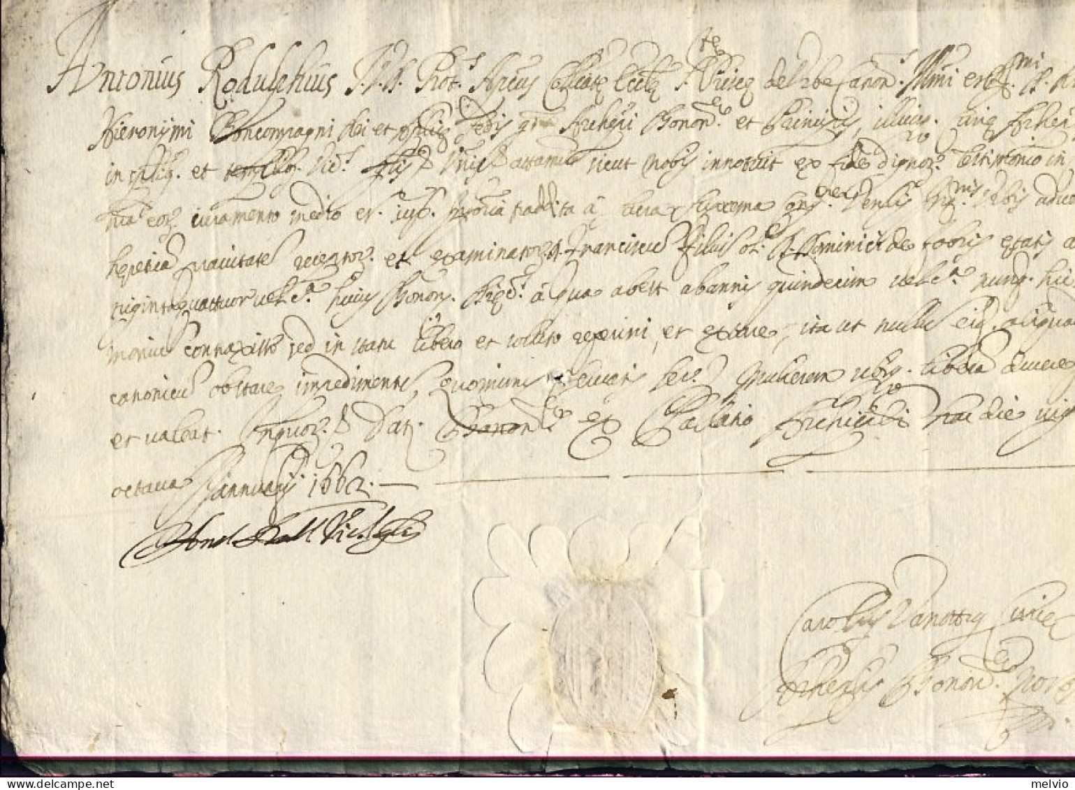 1662-documento Vicario Vescovile Antonio Rodolfi Dato In Bologna Il 28 Gennaio C - Historische Dokumente