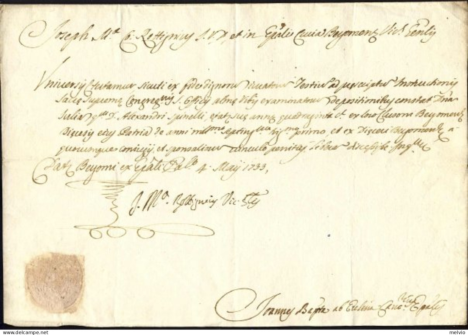 1733-documento Vicario Vescovile Giuseppe Maria Rottigni Dato In Bergamo Il 4 Ma - Documents Historiques