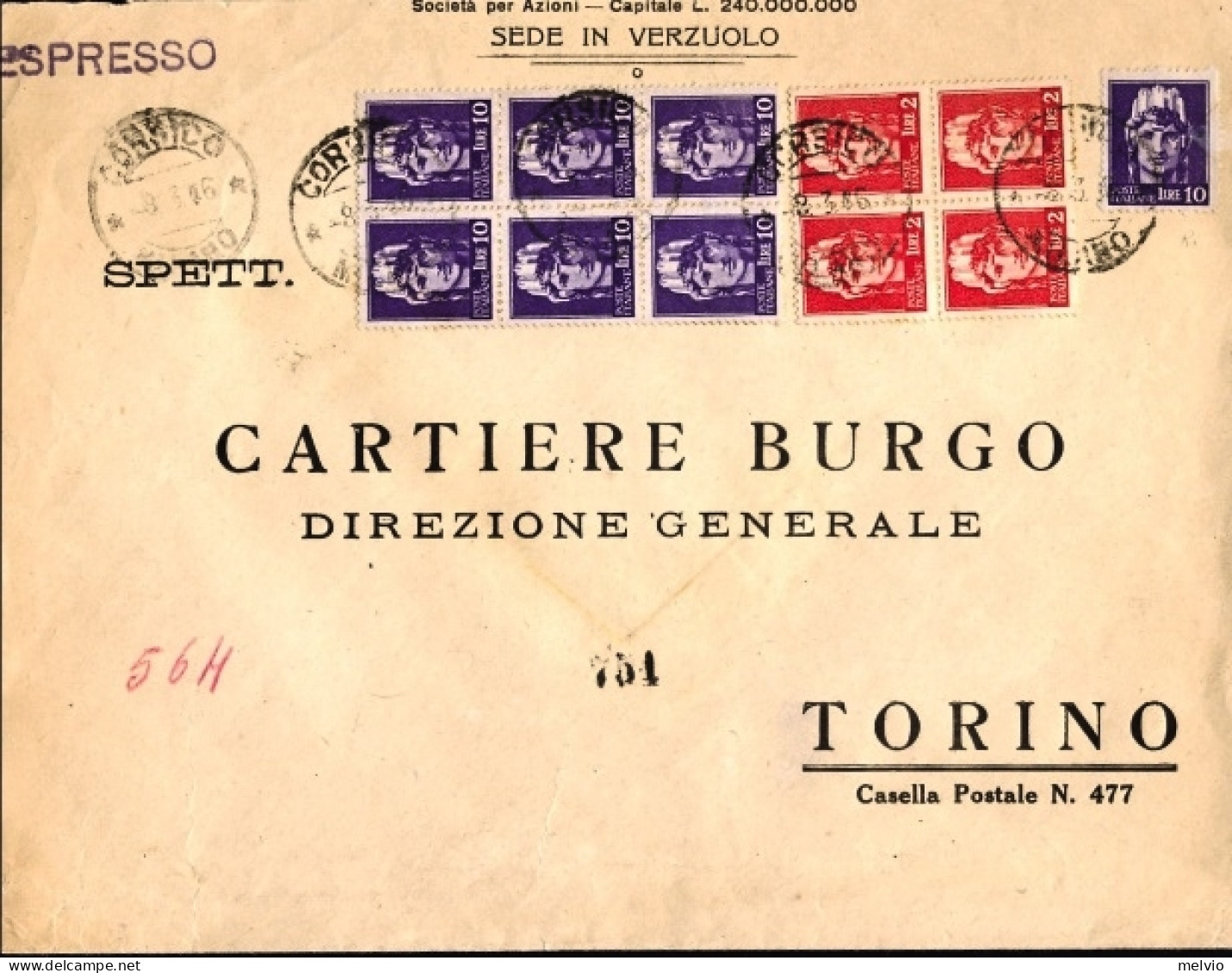 1946-grande Busta Aperta Sui Tre Lati Affr. Quartina L.2+singolo Più Blocco Di S - Poststempel