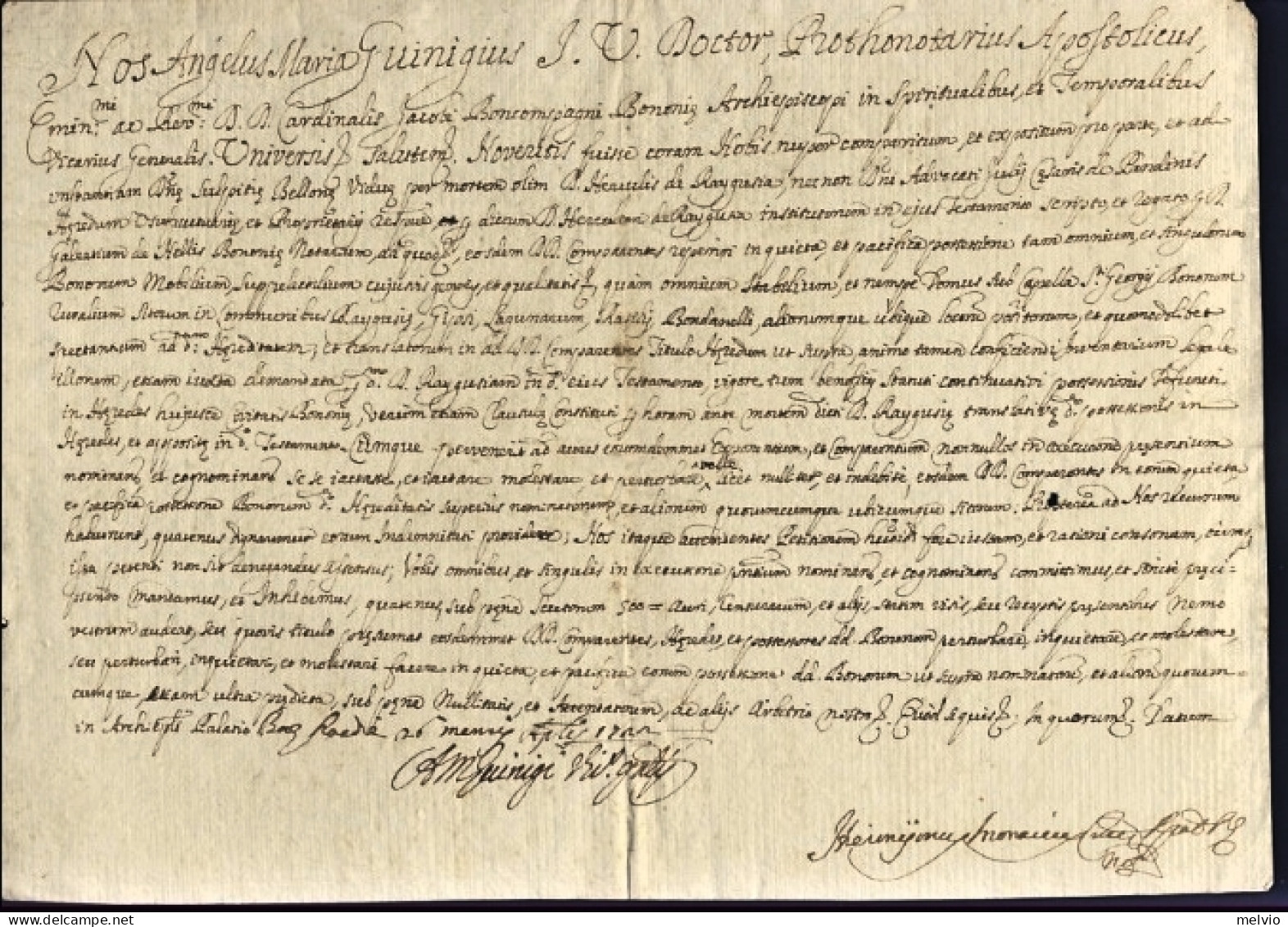 1722-documento Vicario Dell'arcivescovo Di Bologna Angelo Maria Guinigi Dato In  - Historische Dokumente