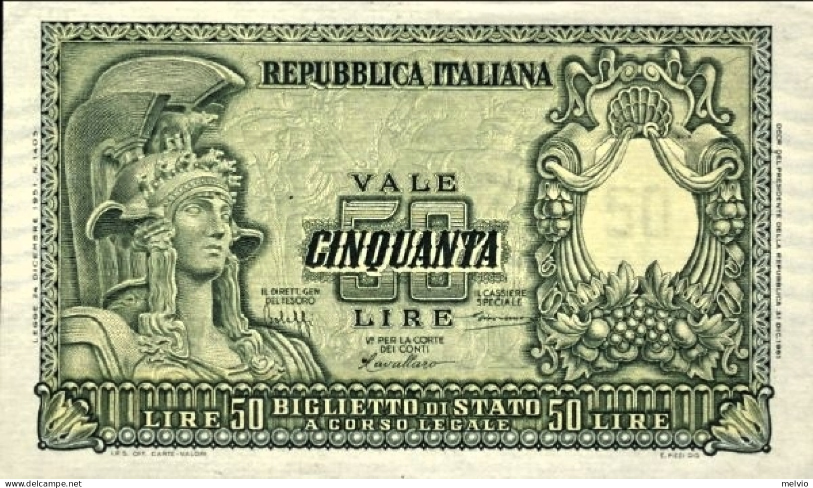 1951-Lire 50 Italia Elmata Con Leggerissima Increspatura Della Carta, Banconota  - Other & Unclassified