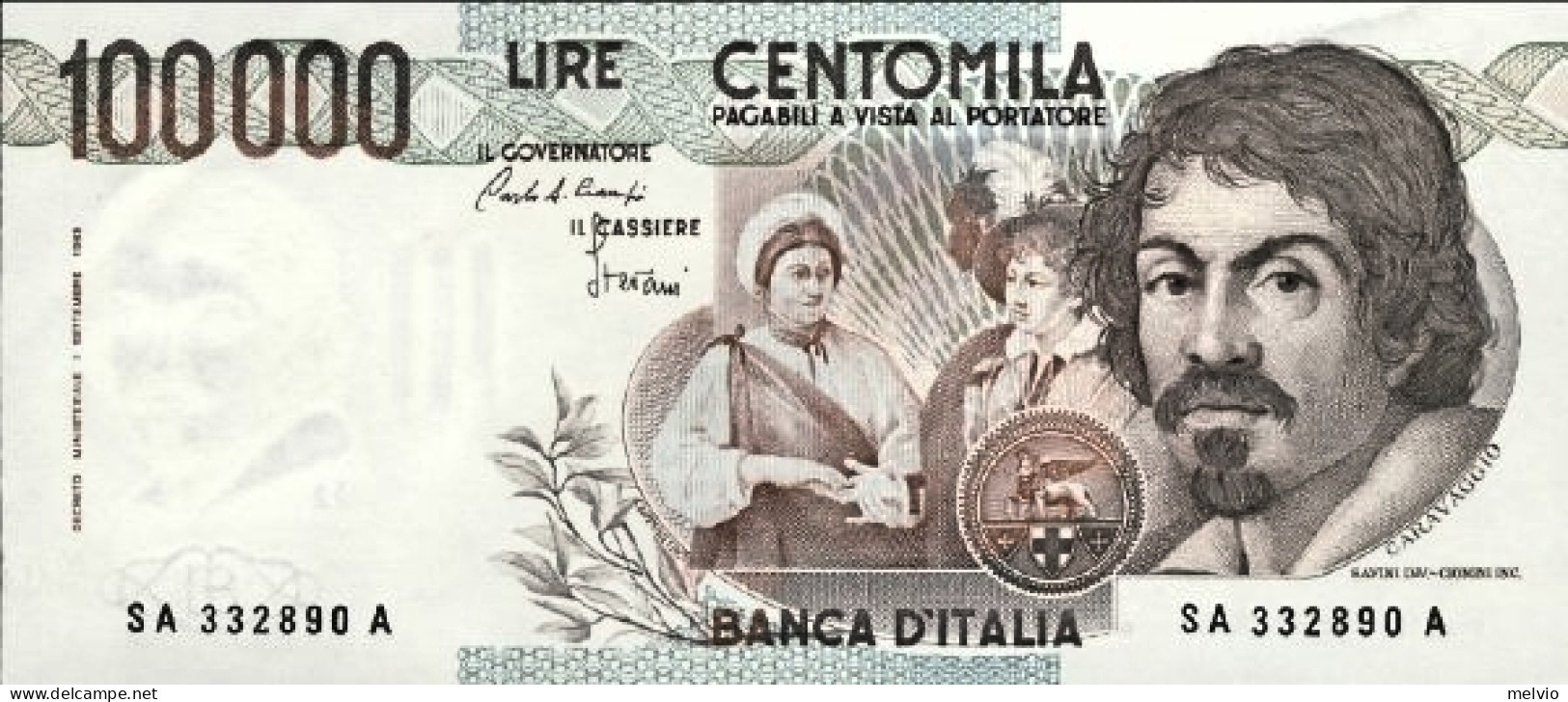 1983-biglietto Di Banca L. 100.000 Testa Del Caravaggio Data 28 Ottobre Firme Ci - Otros & Sin Clasificación