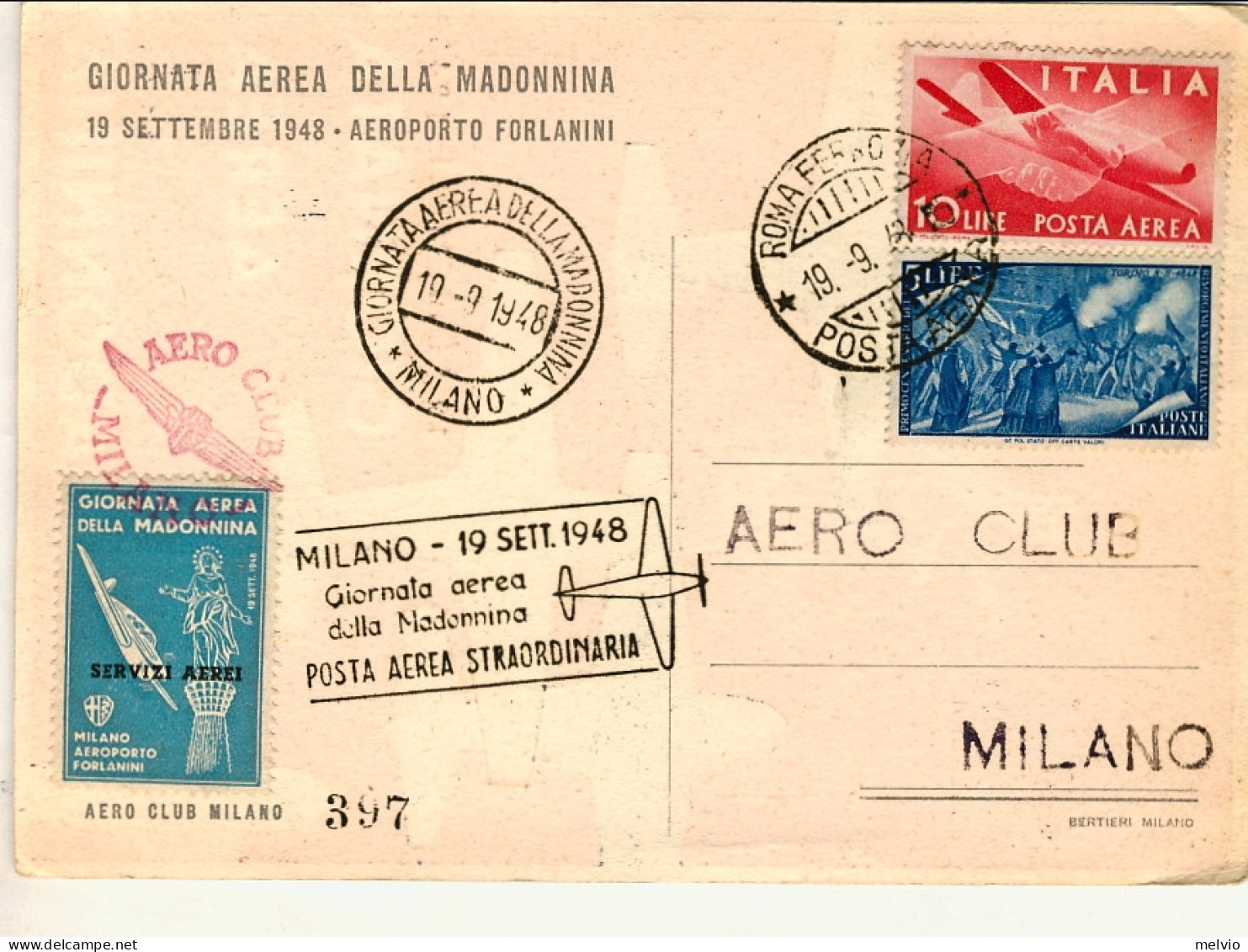 1948-cartolina Illustrata Affr. L.5 Risorgimento+posta Aerea L.10 Stretta Di Man - Erinnophilie