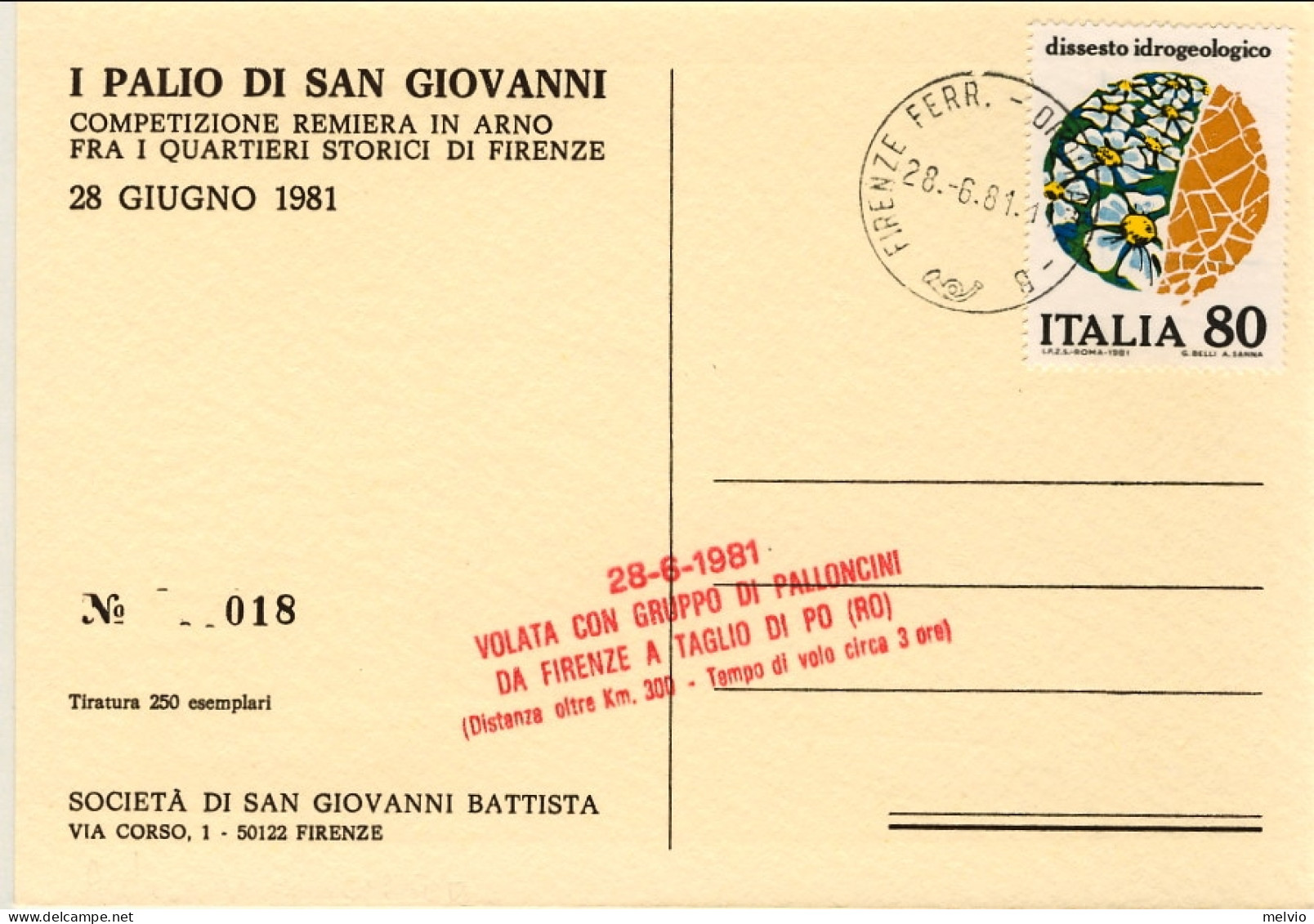1981-cartolina Illustrata 1^ Palio In Arno Firenze Con Bollo "28 Giugno-volata C - 1981-90: Poststempel