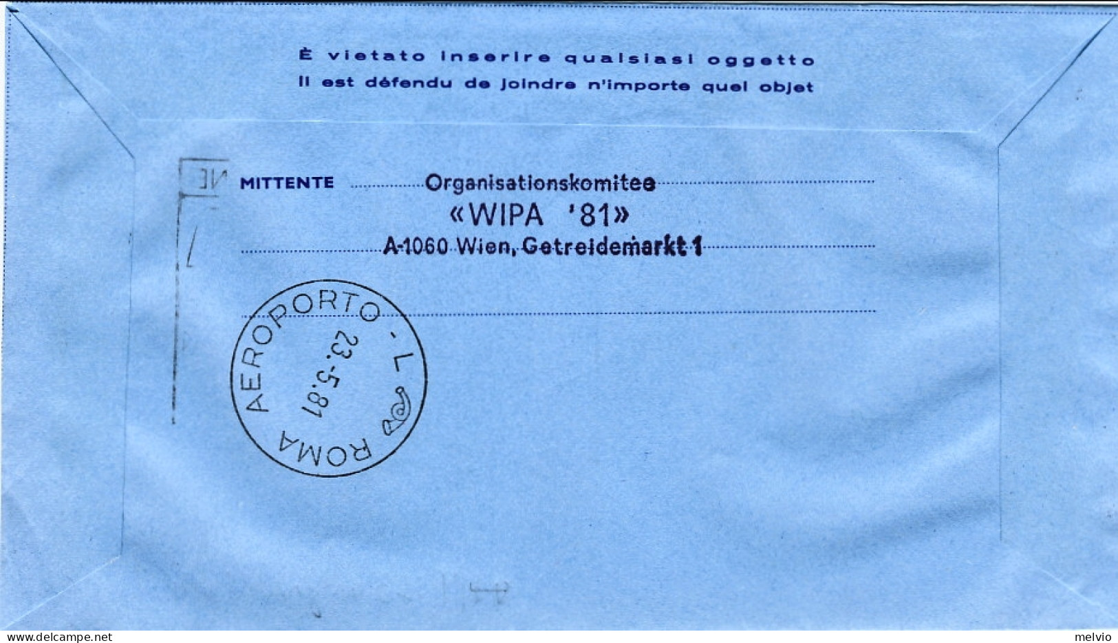 Vaticano-1981 Posta Dal SCV Per "Wipa "volo Vienna-Roma Del 23 Maggio,tiratura P - Airmail