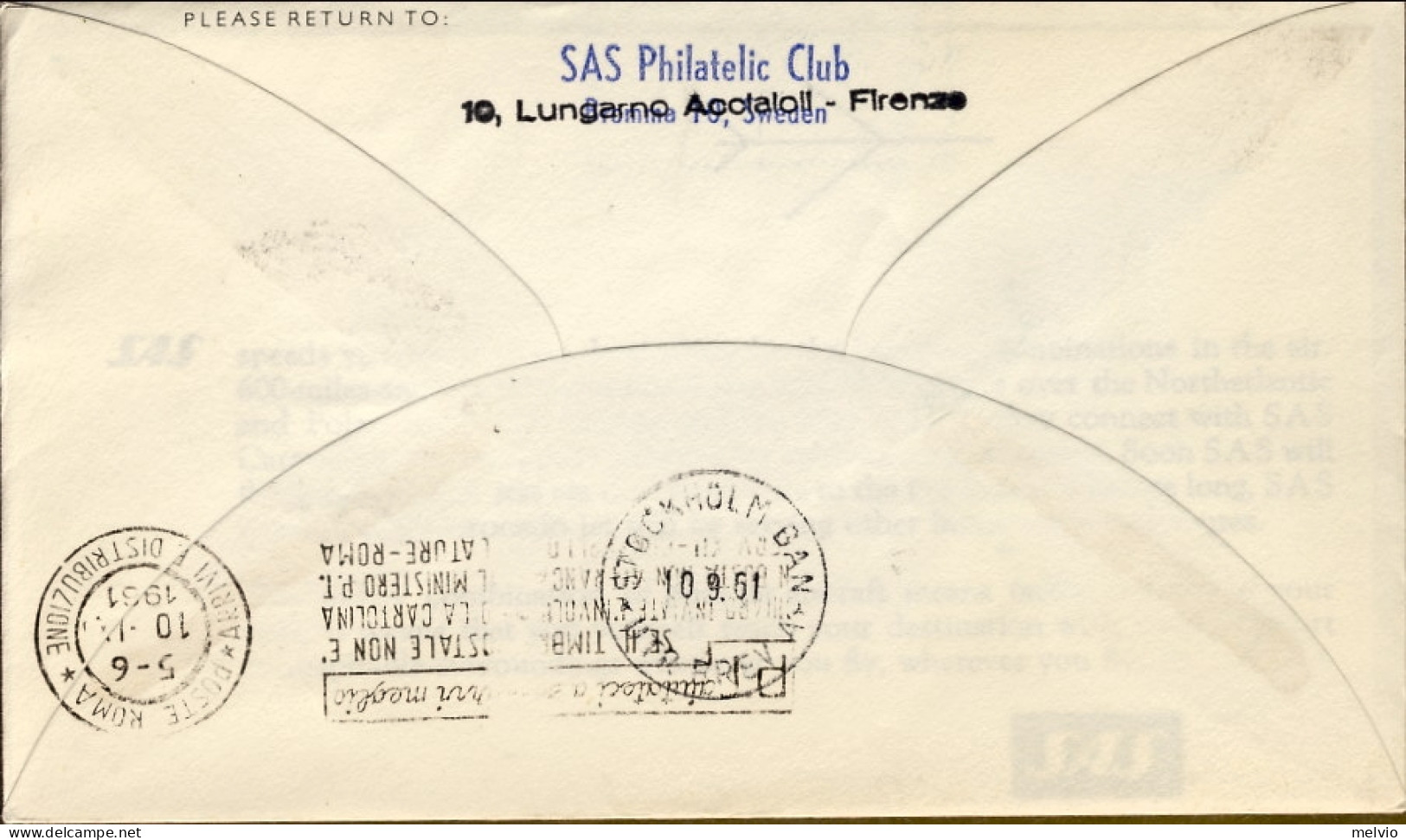 1961-India Bollo Verde SAS I^volo DC 8 Calcutta-Roma Del 9 Settembre - Airmail