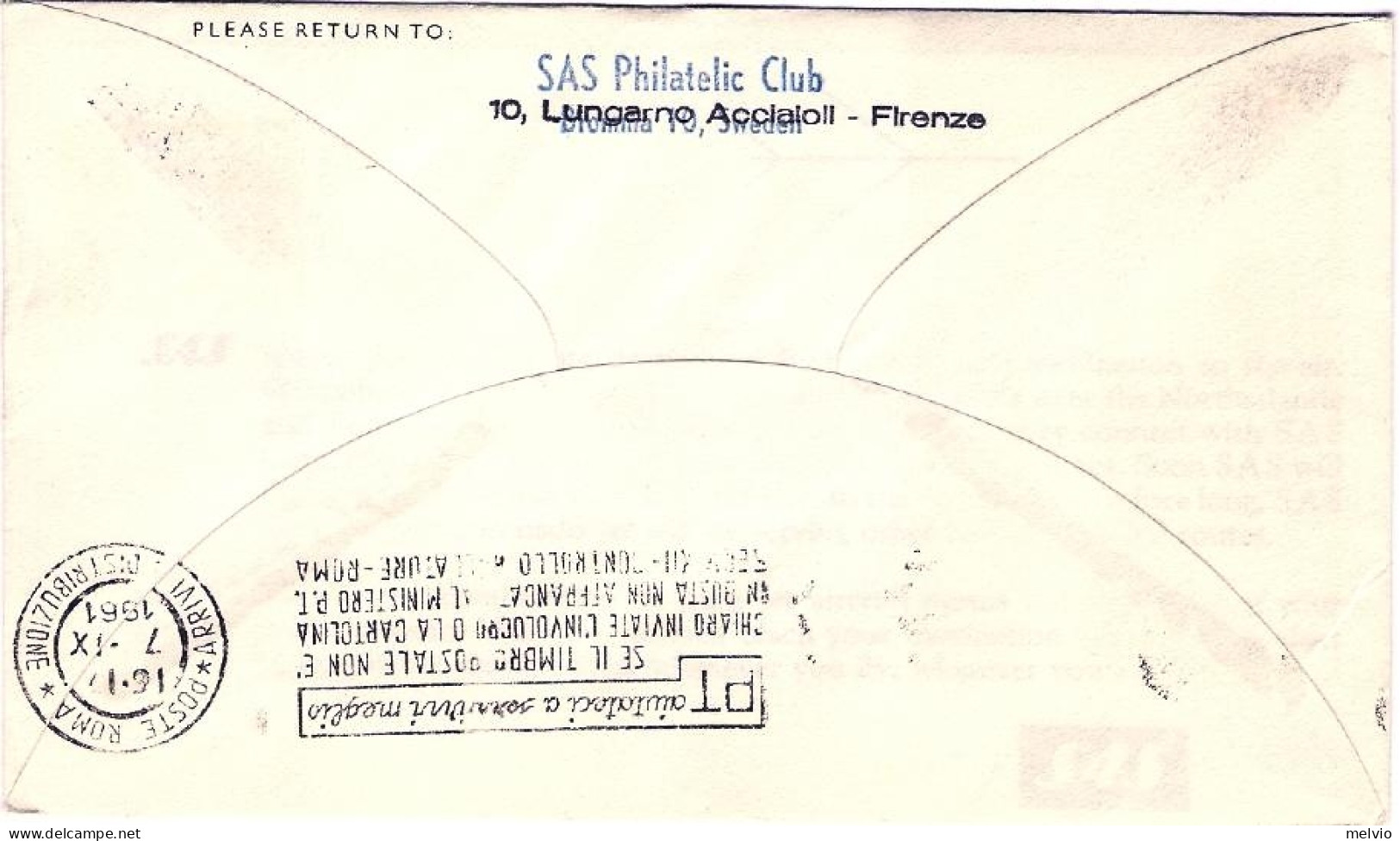 1961-Svizzera SAS I^volo Zurigo Roma Del 7 Settembre - Premiers Vols