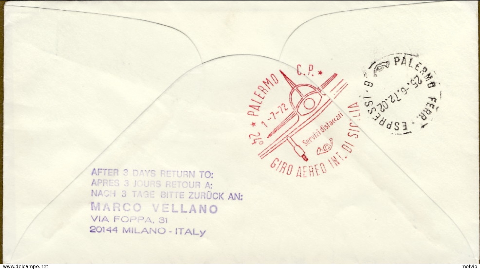San Marino-1972 XXIV Giro Aereo Internazionale Di Sicilia, - Corréo Aéreo