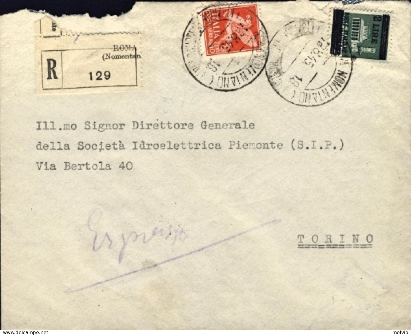 1945-cat.Sassone Euro 250, Busta Racc.espresso Affr. L.2 Monumenti Distrutti+pos - Poststempel