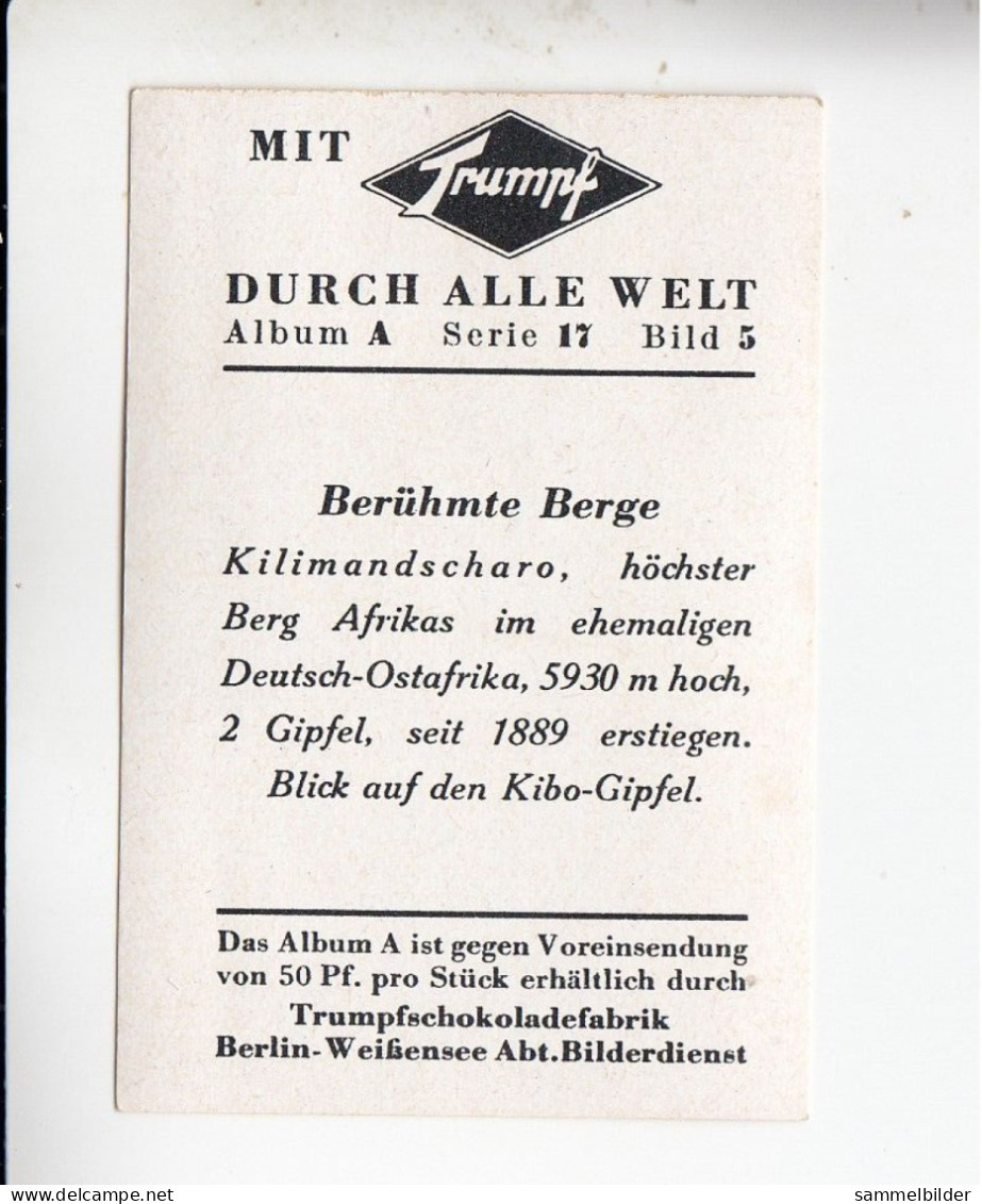 Mit Trumpf Durch Alle Welt Berühmte Berge Kilimandscharo    A Serie 17 #5 Von 1933 - Autres Marques