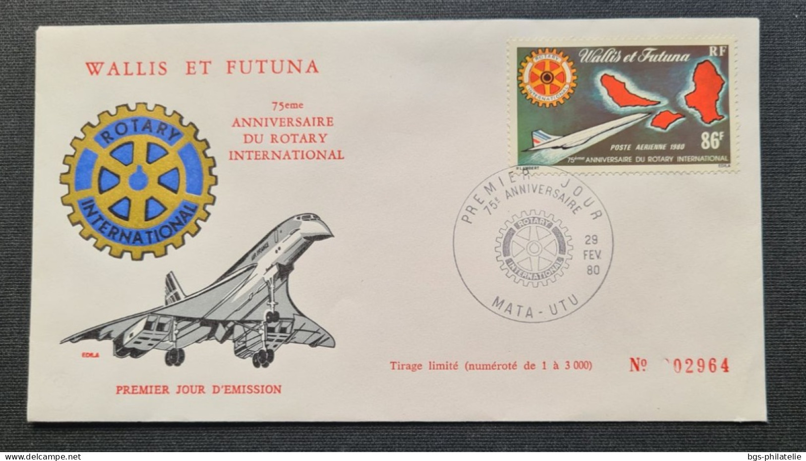 Concorde,  75 ème Anniversaire Du Rotary International.  WALLIS ET FUTUNA,  LE 29/2/80. - Concorde
