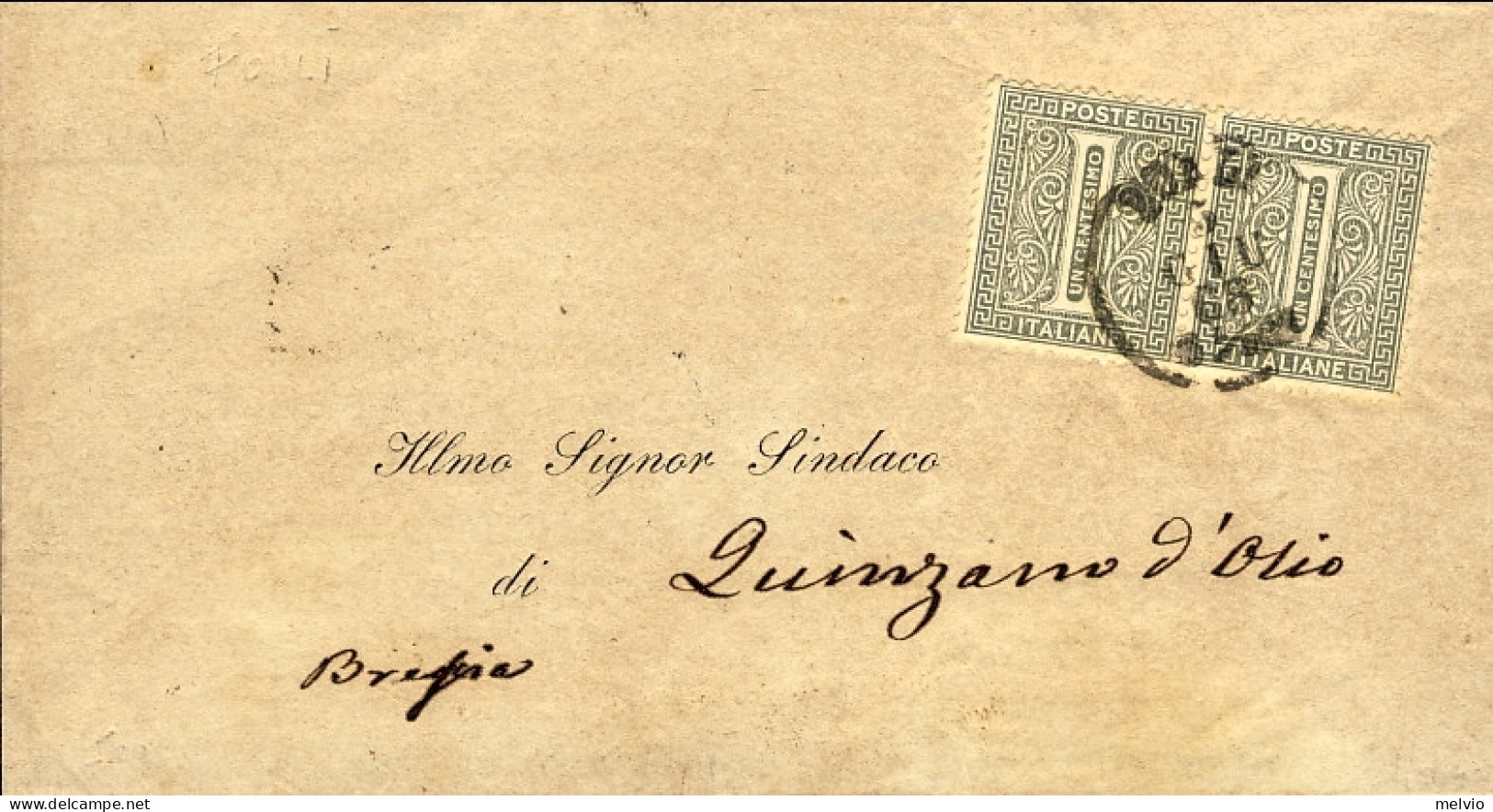 1868-coppia 1c.DLR Su Piego Con Testo A Stampa Diretto A Quinzano D'Olio Brescia - Marcophilie