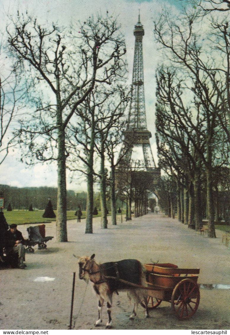 Voiture A Charrette Tirée Par Une Chevre Devant La Tour Eiffel - Artesanos De Páris