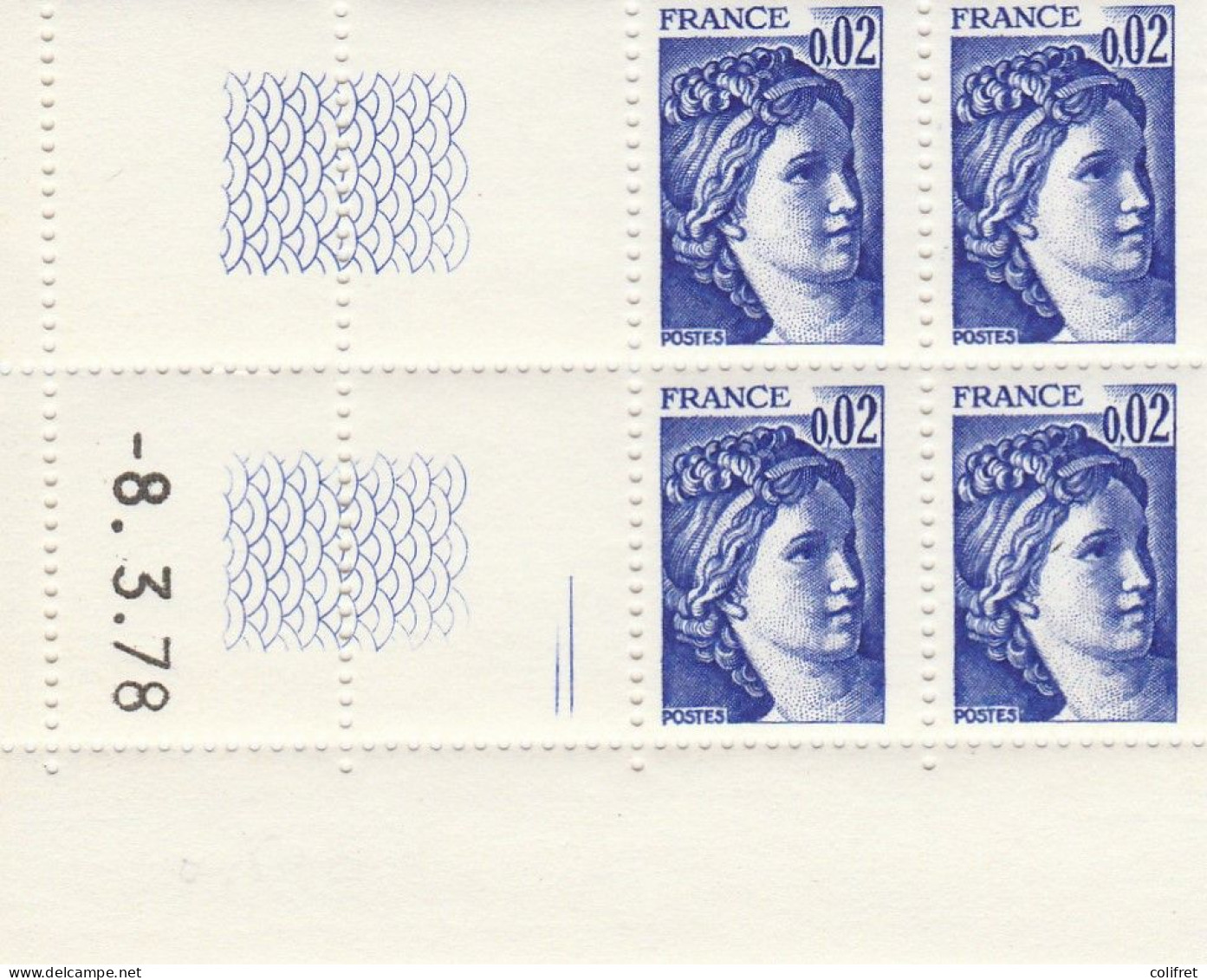 Coins Datés Sabine 8. 3 . 78 - 0,02 Bleu - 1970-1979