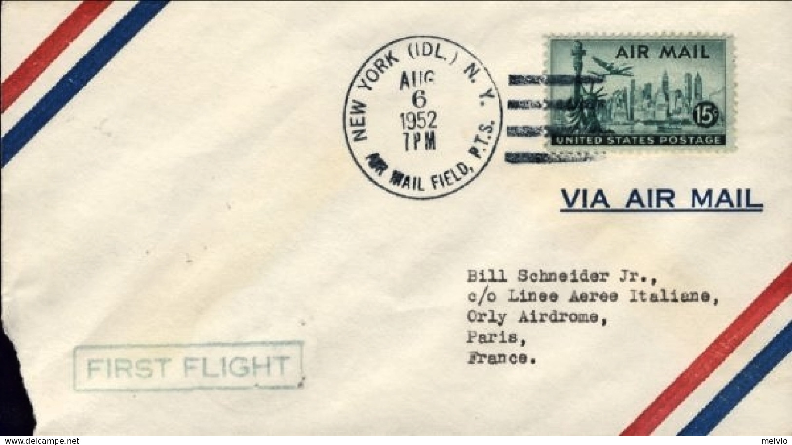 1952-U.S.A. I^volo Postale LAI New York Parigi Del "6 Agosto" Nel Cat.Pellegrini - Andere & Zonder Classificatie