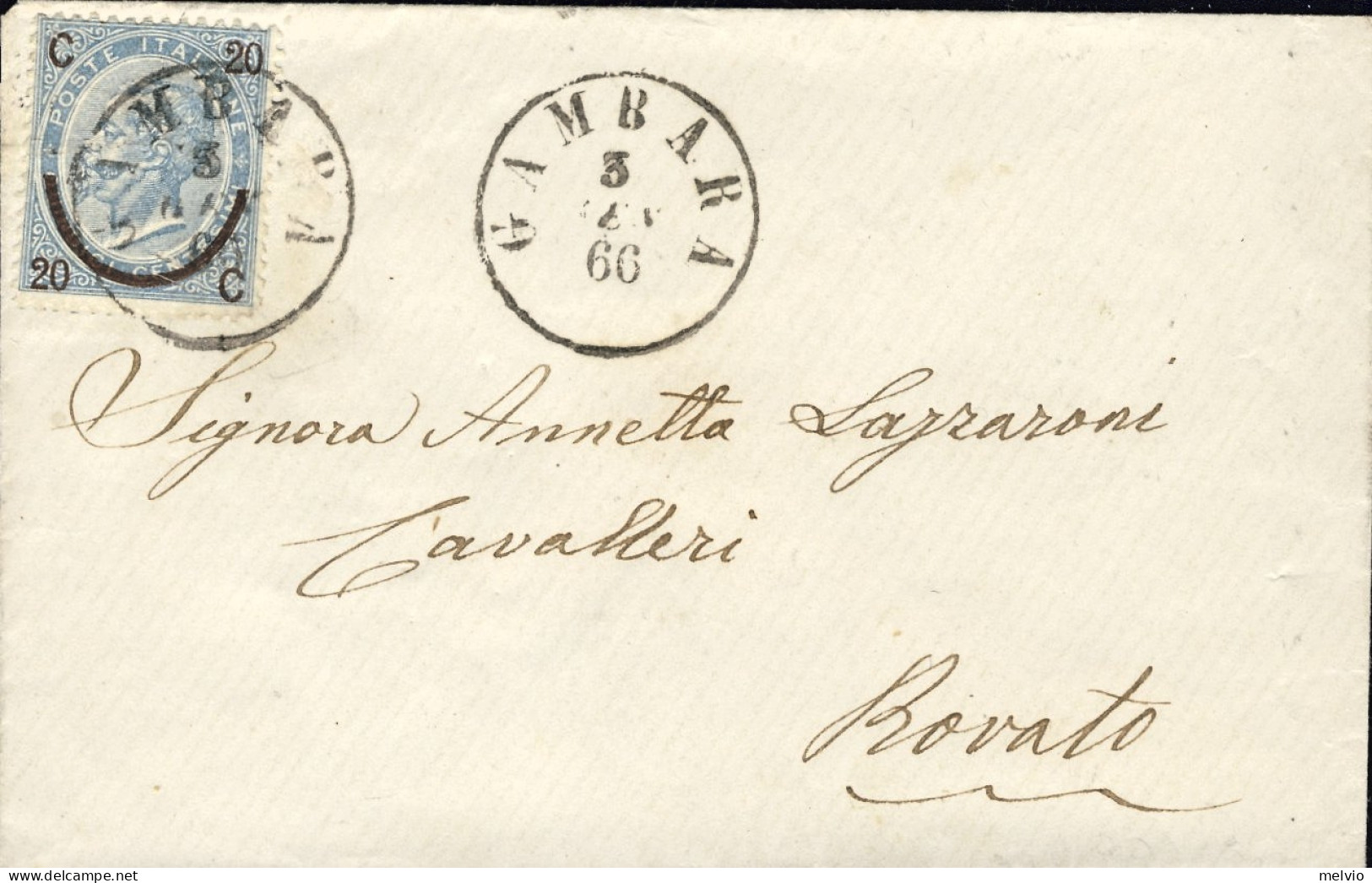 1866-lettera Affr. 20c. Su 15c. Ferro Di Cavallo I^ Tipo Annullo Di Gambara (Bre - Marcophilia