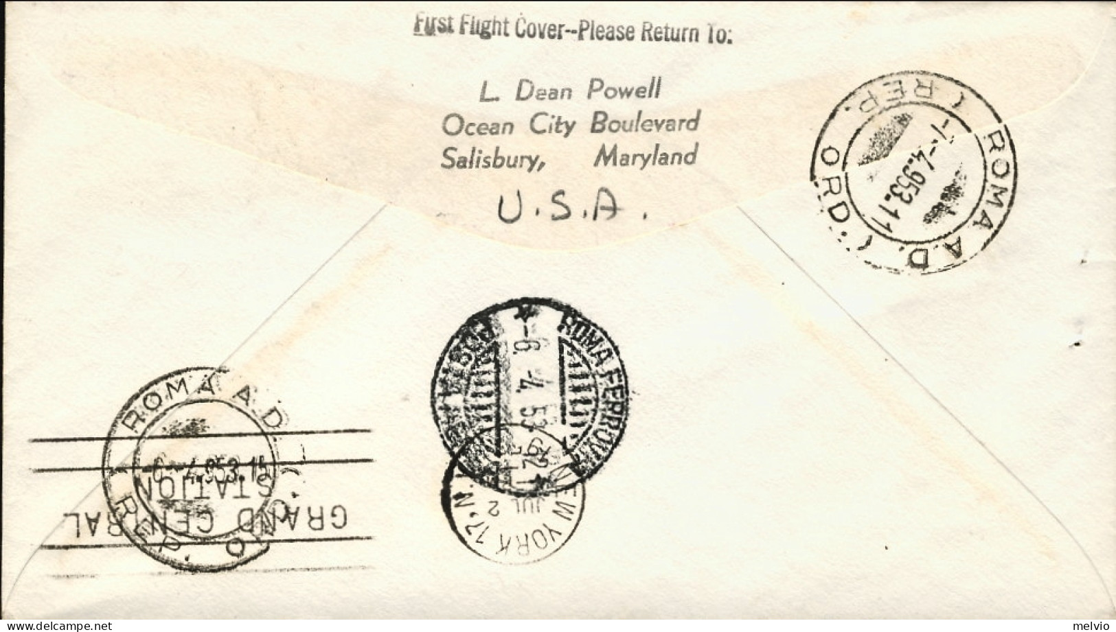 1953-U.S.A. First Flight Cover I^ Volo Pan Am Philadelphia Roma Del 4 Aprile (so - 2c. 1941-1960 Cartas & Documentos